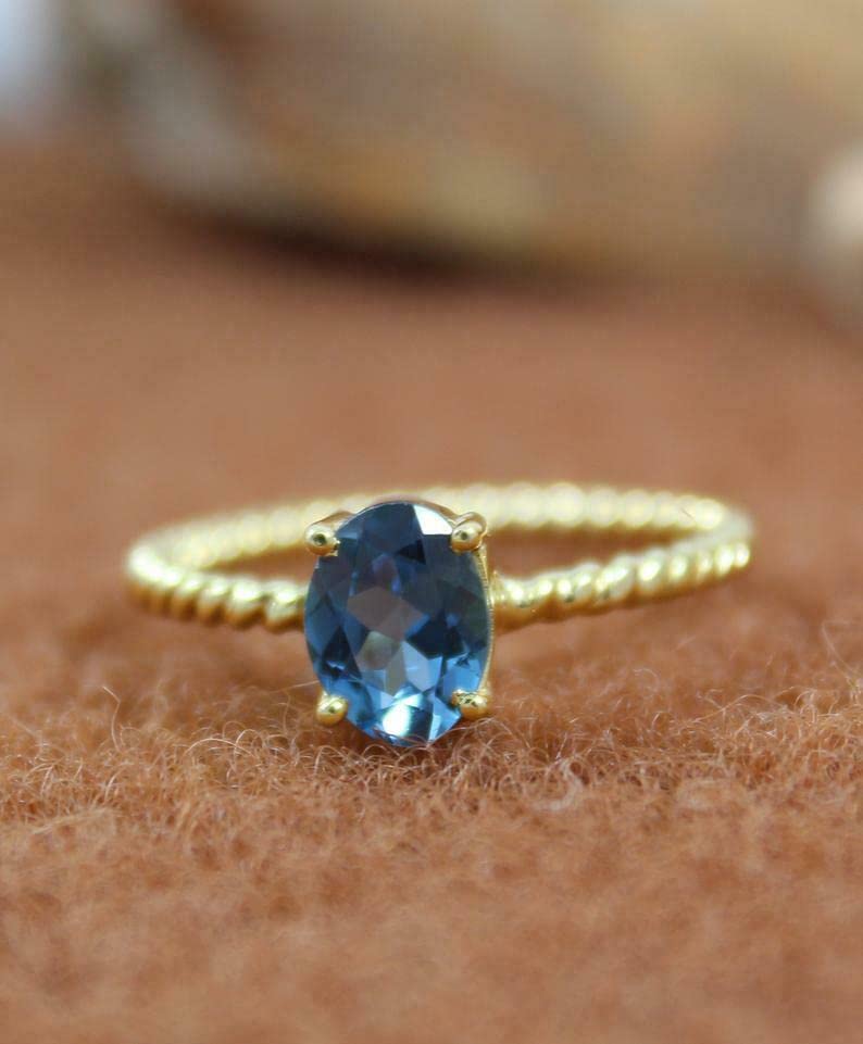 1ct Oval Cut London Blue Topaz Engagement Ring for Women - 14K Yellow Gold Plated Braided Band, Perfect for Proposals, Anniversaries & Special Occasions