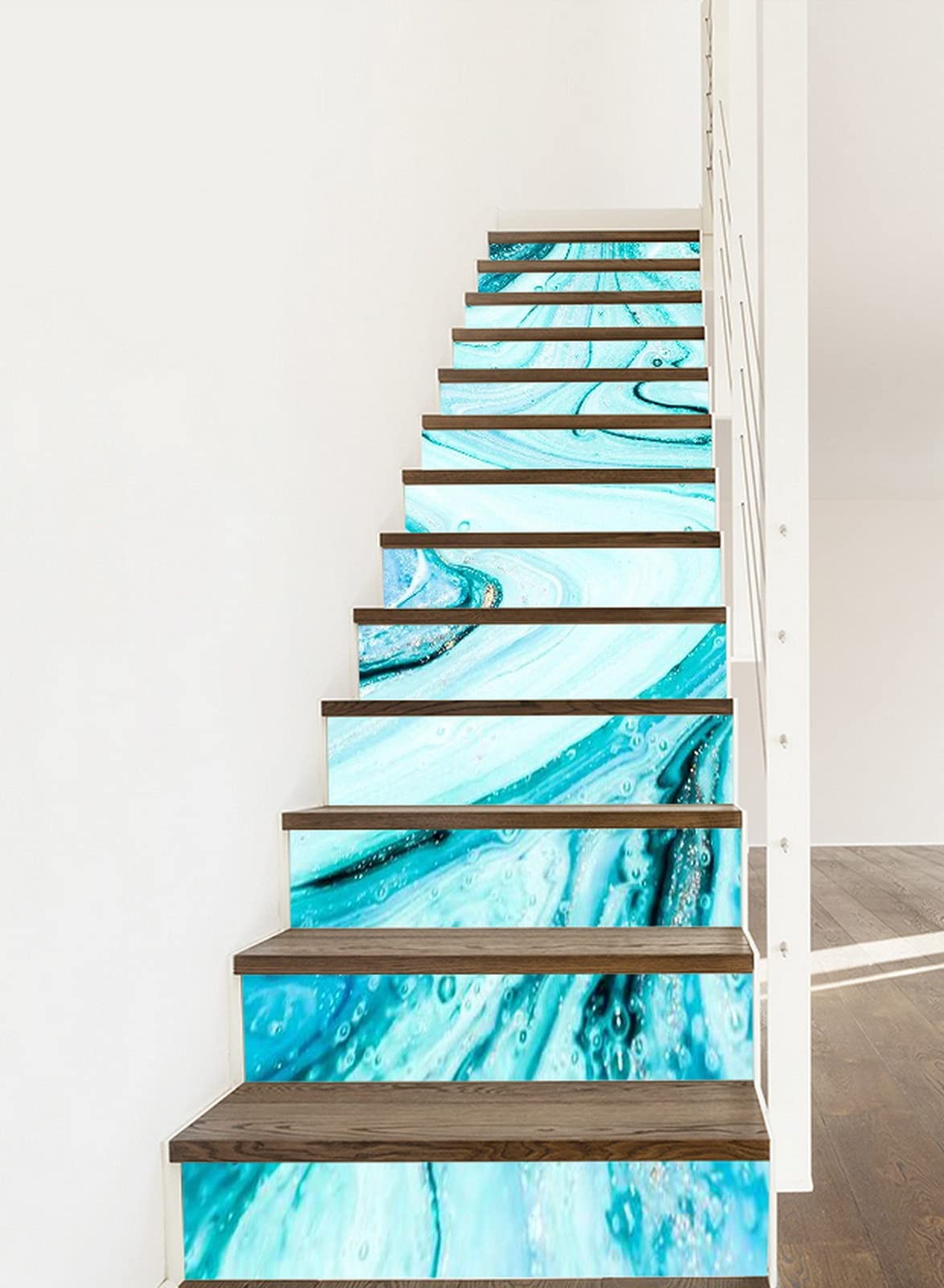 Luxury 3D Self-Adhesive Removable Stair Stickers - Marble Texture Blue & Gold Vinyl Decals for Stair Risers, Kitchen Tiles, Walls - 13-Piece Set - Perfect for Home Renovation, DIY Decor, and Interior Design Projects