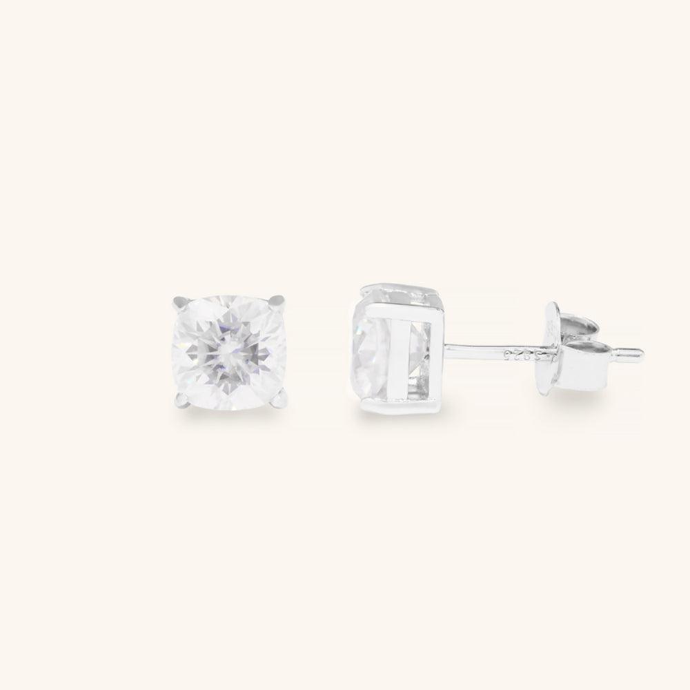 Premium Moissanite Stud Earrings - Classic Cushion Cut for Women | Hypoallergenic & Durable | Perfect for Weddings, Anniversaries & Everyday Elegance