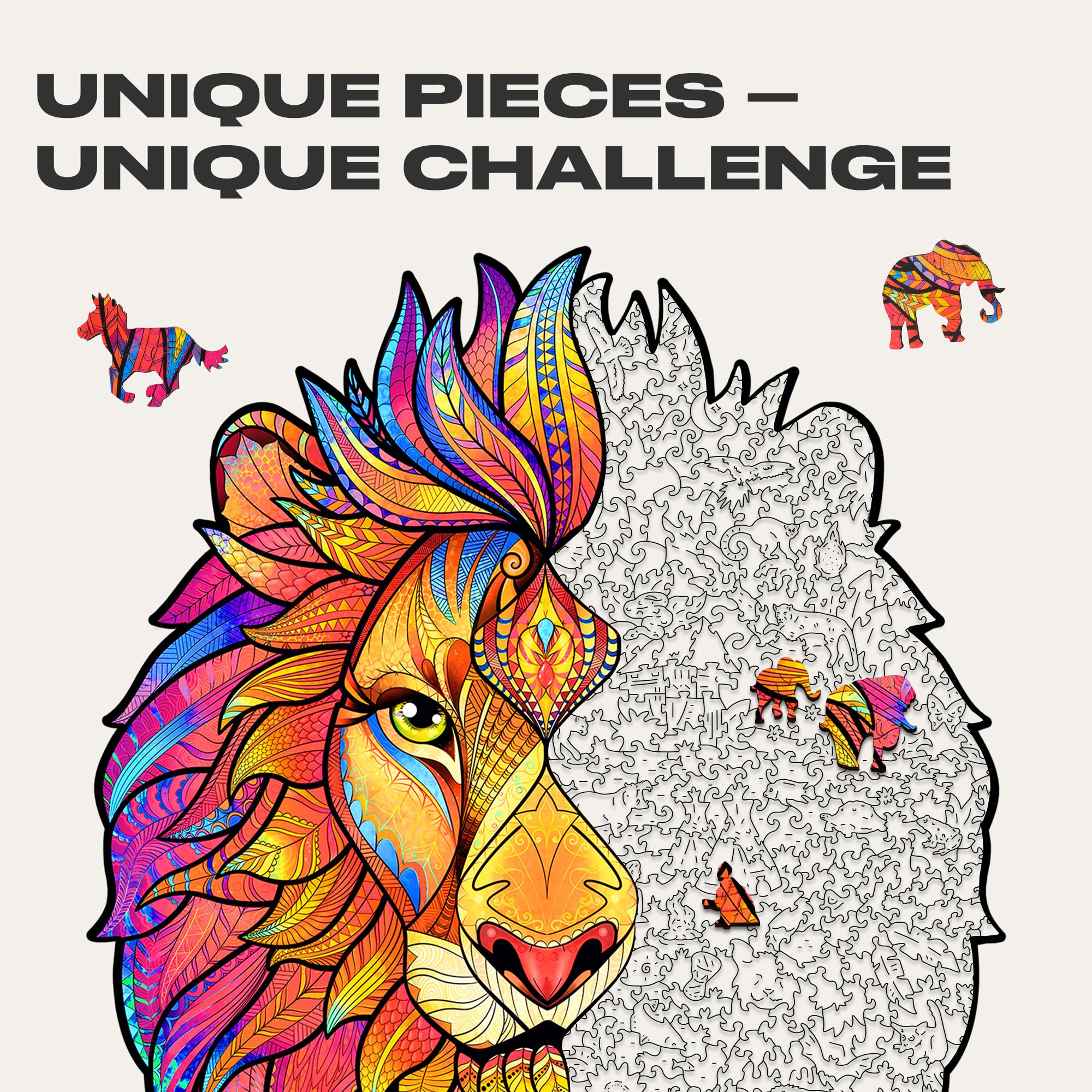 UNIDRAGON Original Wooden Jigsaw Puzzle - Mysterious Lion 700 Pieces, Royal Size 21.3
