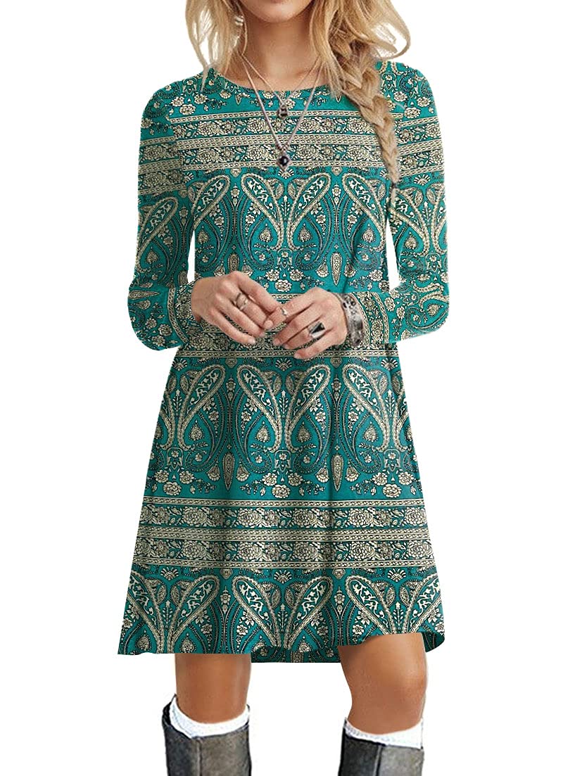POPYOUNG Women's Long Sleeve T-Shirt Dress - Casual Swing Dress for Everyday Wear | Comfortable & Stylish Outfit for Work, Shopping, and Date Nights