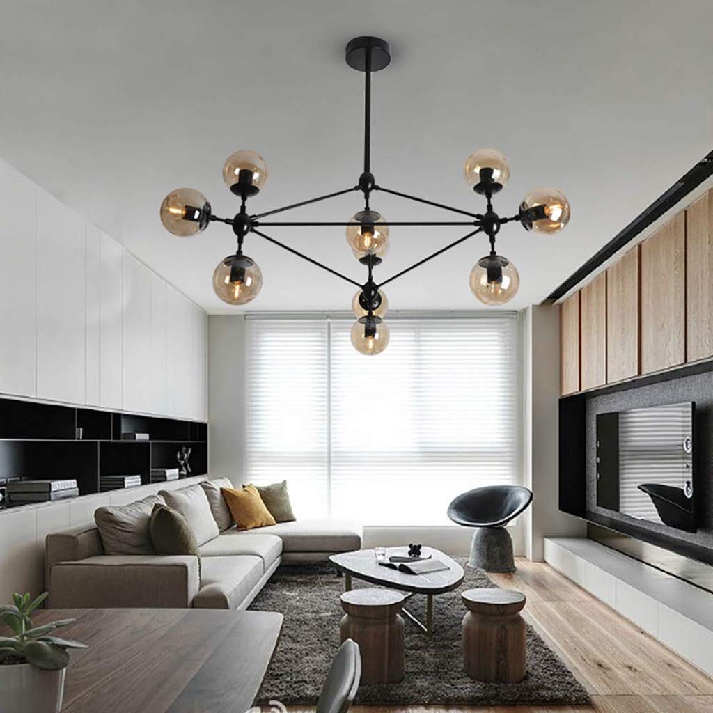 SLZ Sputnik Chandelier - 10-Light Modern Brushed Brass Pendant Lighting Fixture, Mid Century Gold Ceiling Light for Dining Room, Bedroom, Kitchen - UL Listed - Perfect for Contemporary Home Decor & Open Concept Spaces