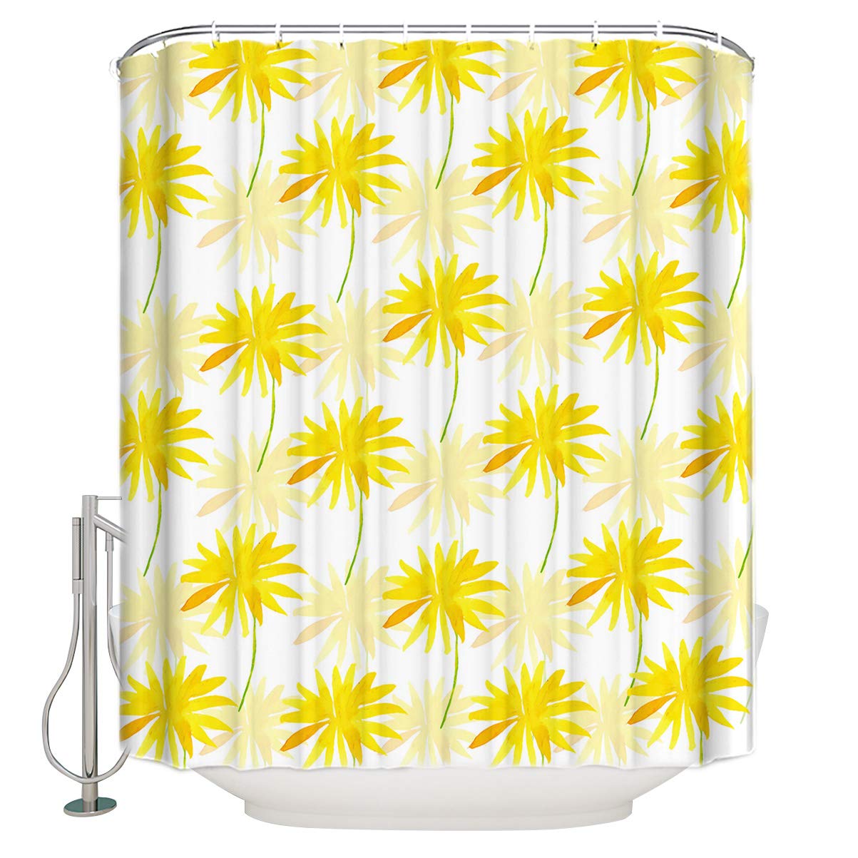 CosyBright Waterproof Shower Curtain Set - 72x78 Inch Ink Chrysanthemum Design with Hooks for Bathroom, Bathtub & Shower | Home Decor & Moisture Protection | Perfect for Modern Bathrooms & Spa-Like Retreats