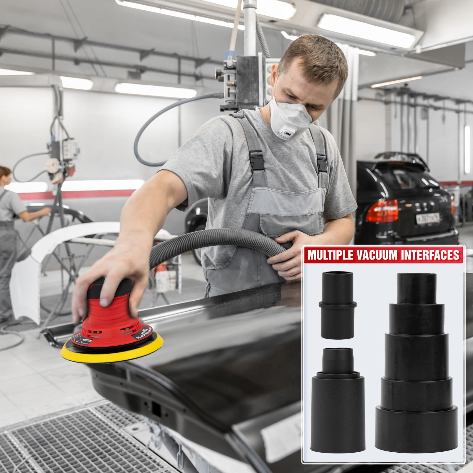 Autolock Electric Random Orbital Sander - 350W Brushless Motor with 5 & 6 Inch Pads, 10000RPM Palm Sander for Woodworking, Sanding & Polishing (Red) - Perfect for DIY Projects, Furniture Refinishing & Auto Body Work