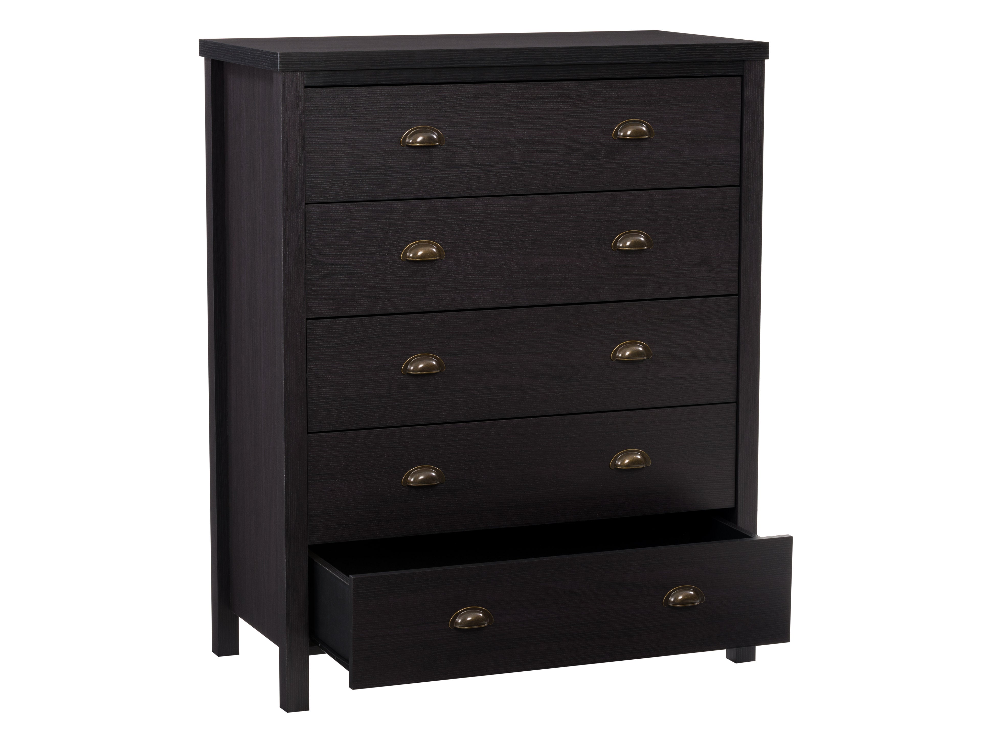 5-Drawer Black Dresser with Interlocking Drawers - Sturdy Bedroom Storage Organizer for Clothes & Accessories