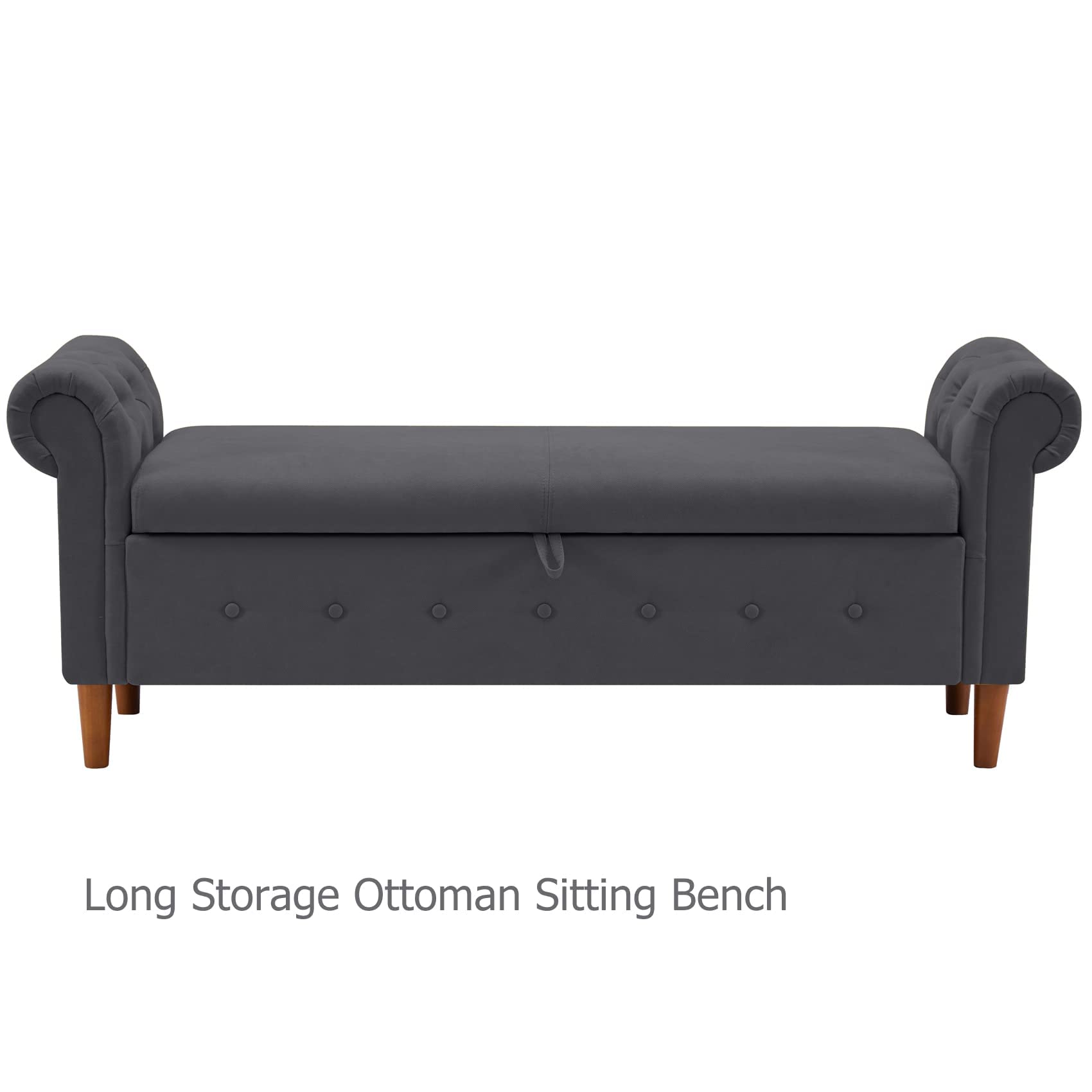 Aoowow Storage Bench with Rolled Arms - Linen Fabric Ottoman Couch for Bedroom, End of Bed, Window Seat or Fireplace - Multi-Functional Toy Storage Bench (Gray) - Perfect for Small Space Organization & Cozy Seating