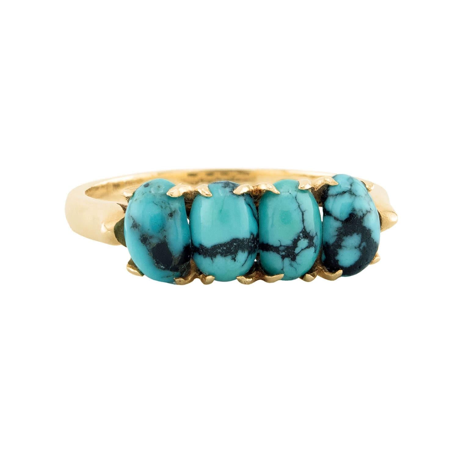 14K Gold Turquoise Ring for Women - Vintage Estate Jewelry - Perfect for Weddings, Parties & Everyday Wear