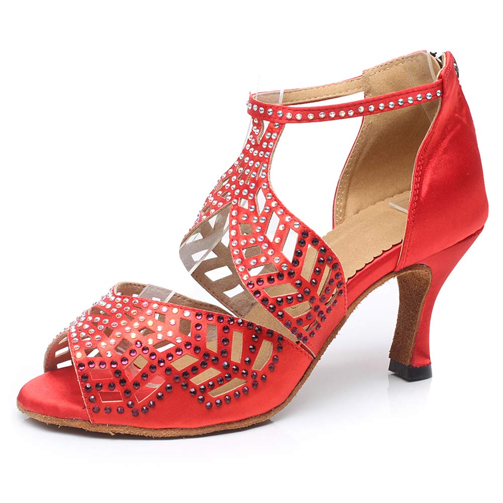 Hipposeus Women's Rhinestone Latin Dance Shoes for Salsa, Tango & Ballroom - Professional Practice & Performance Shoes (Model 7142) | Perfect for Dance Competitions, Weddings & Social Events