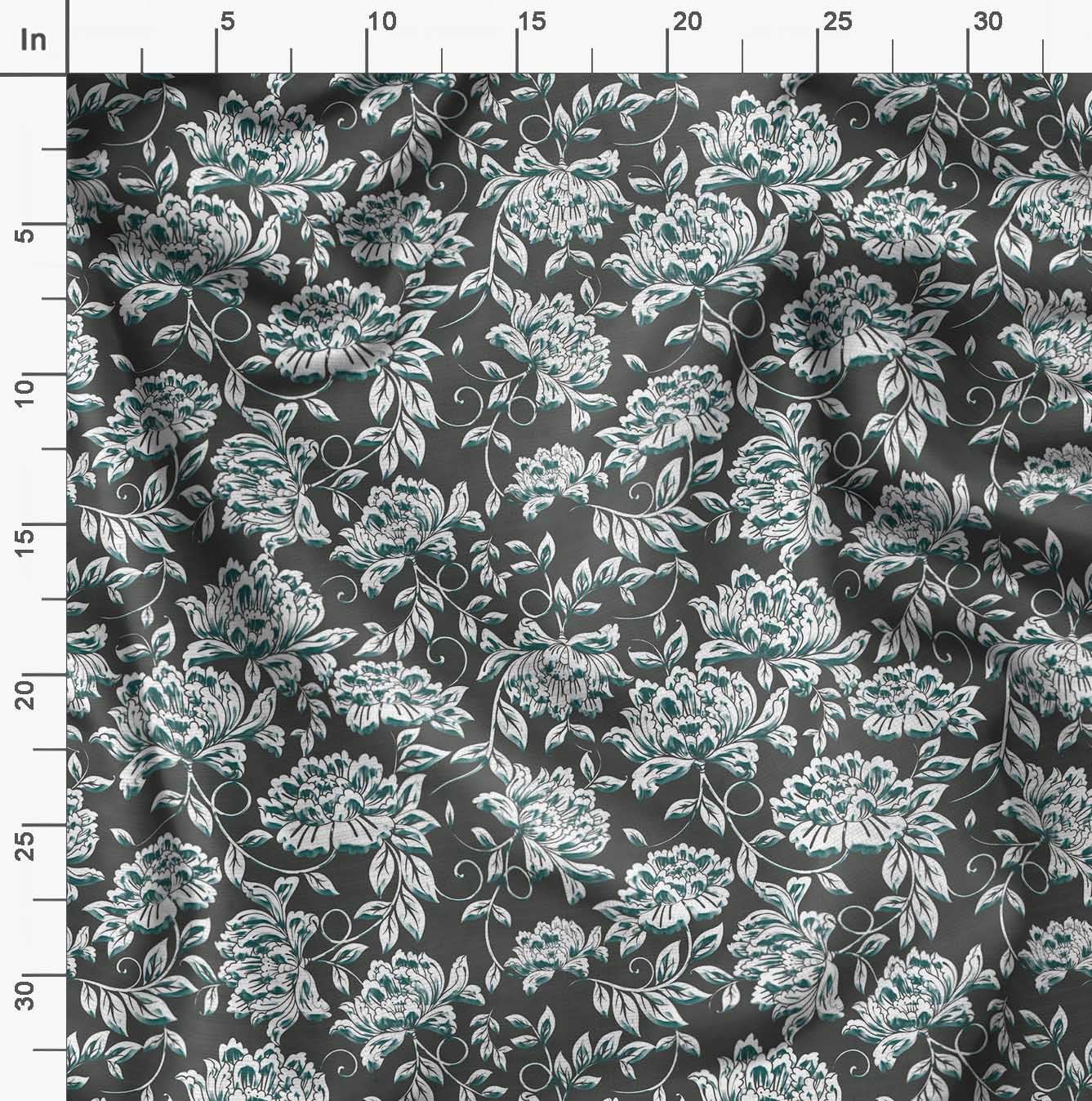 Soimoi Moss Georgette Gray Fabric by The Yard - 42 Inch Wide Printed Fabric with Artistic Leaf & Floral Design for Dresses, Curtains, DIY Crafts & Home Decor Projects