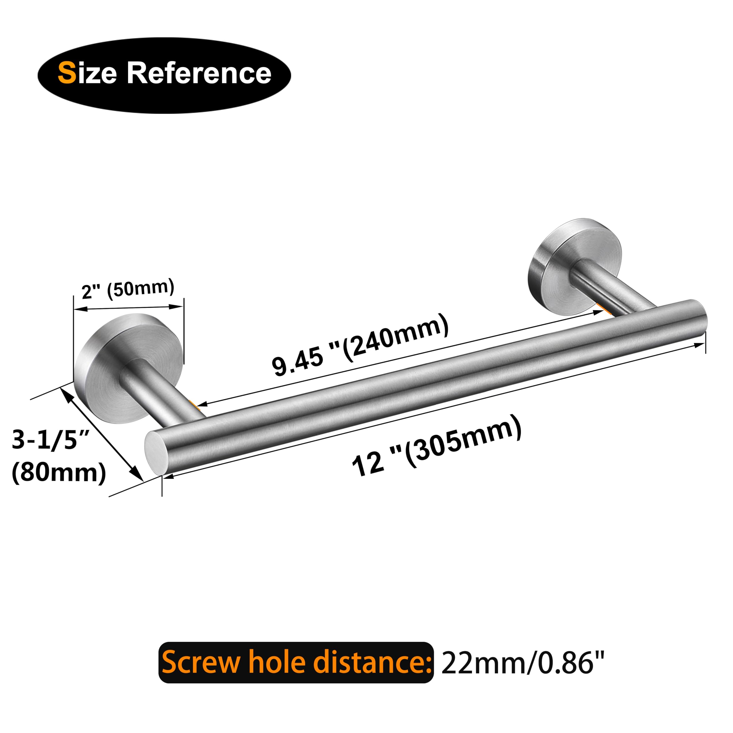 Nolimas 12 Inch Stainless Steel Towel Bar - Brushed Nickel Wall Mounted Towel Rack Holder for Bathroom, Kitchen & Living Room - Rustproof & Durable - Perfect for Hand Towels, Washcloths & Bath Accessories