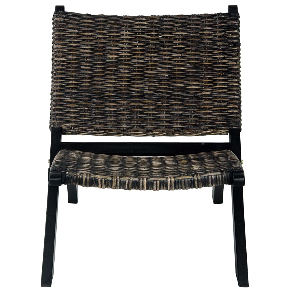 Black Natural Kubu Rattan & Solid Mahogany Lounge Chair - Armless Accent Chair for Office, Living Room, Bedroom & Reading Nook - Comfortable Reception Seating for Home & Workspace