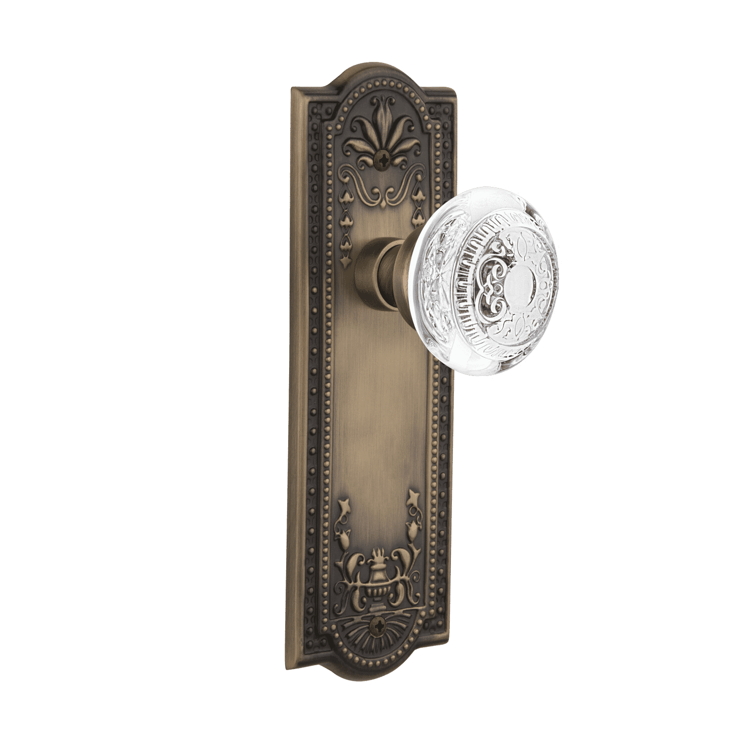 Antique Brass Meadows Long Plate with Crystal Egg & Dart Knob - Elegant Cabinet & Drawer Hardware for Vintage Home Decor
