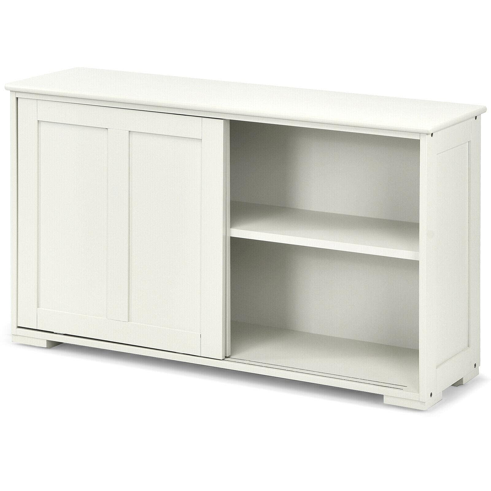 BouboboP White Wooden Kitchen Storage Cabinet with Sliding Doors - Sideboard Buffet Cupboard Pantry Organizer for Dining Room, Kitchen, and Home Storage