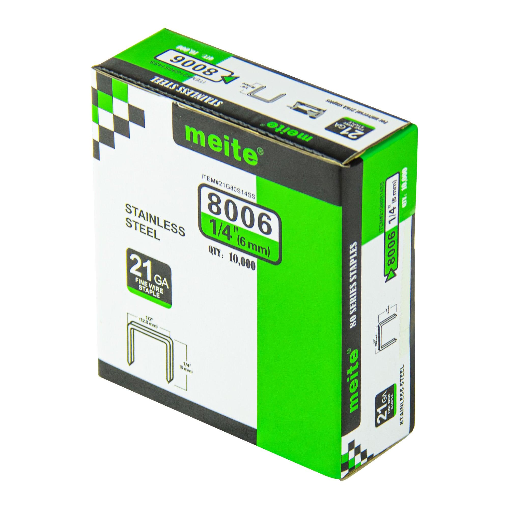 80 Series 304 Stainless Steel Staples - 21 Gauge, 1/2 Crown, 1/4