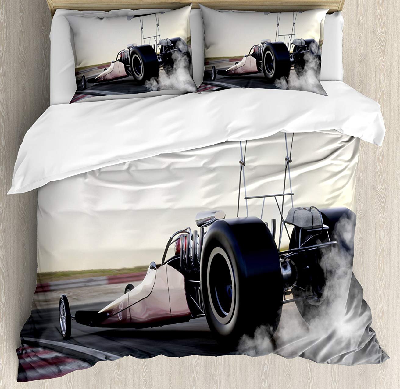 **3-Piece Cars Themed Bedding Set - Full Size Comforter, Duvet Cover & 2 Pillowcases - Dragster Racing Design for Kids, Teens & Adults - Perfect for Boys' Rooms, Themed Bedrooms & Racing Enthusiasts**