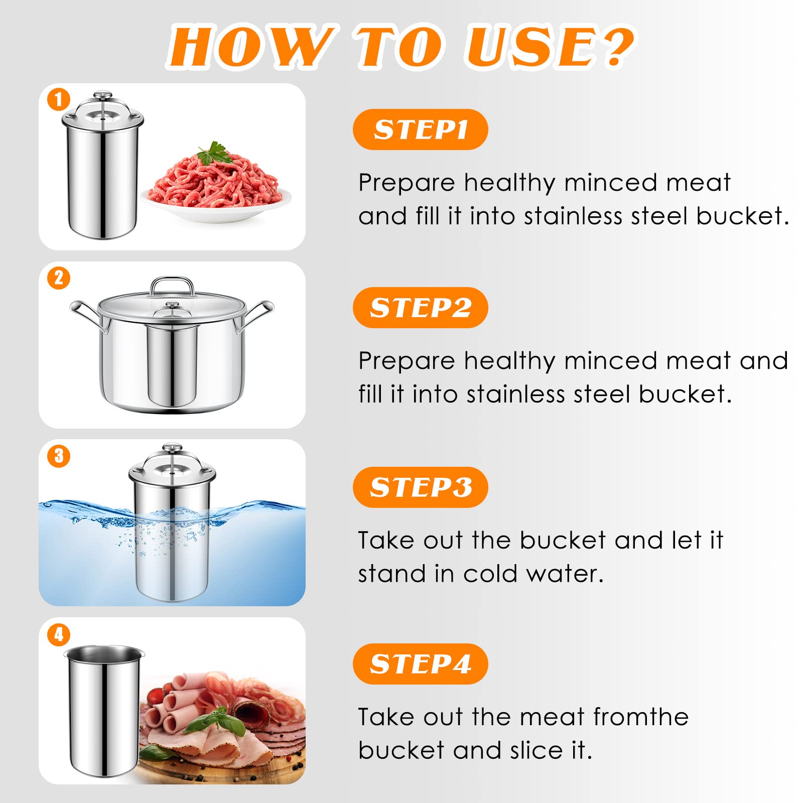 Premium 2-Piece Stainless Steel Meat Press with Built-in Thermometer - Professional Ham, Bacon & Sandwich Press for Homemade Burgers, Patties & Deli Meats | Perfect for BBQ, Kitchen & Camping Cooking