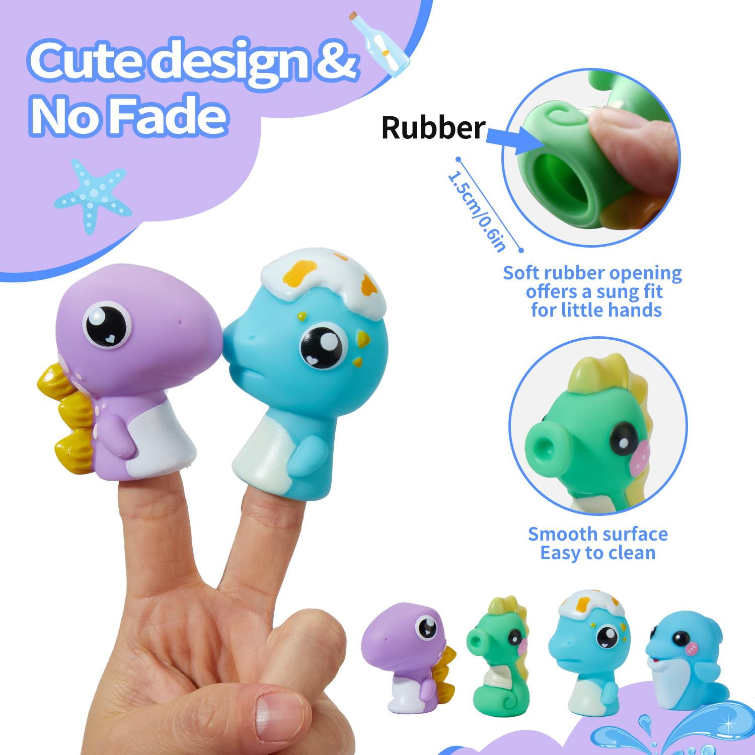 14 PCS Silicone Baby Bath Toys with Rubber Animal Finger Puppets - Safe, Easy to Clean Water Toys for Toddlers | Perfect Gift for Preschool Boys & Girls | Fun Bathtime Play & Early Learning