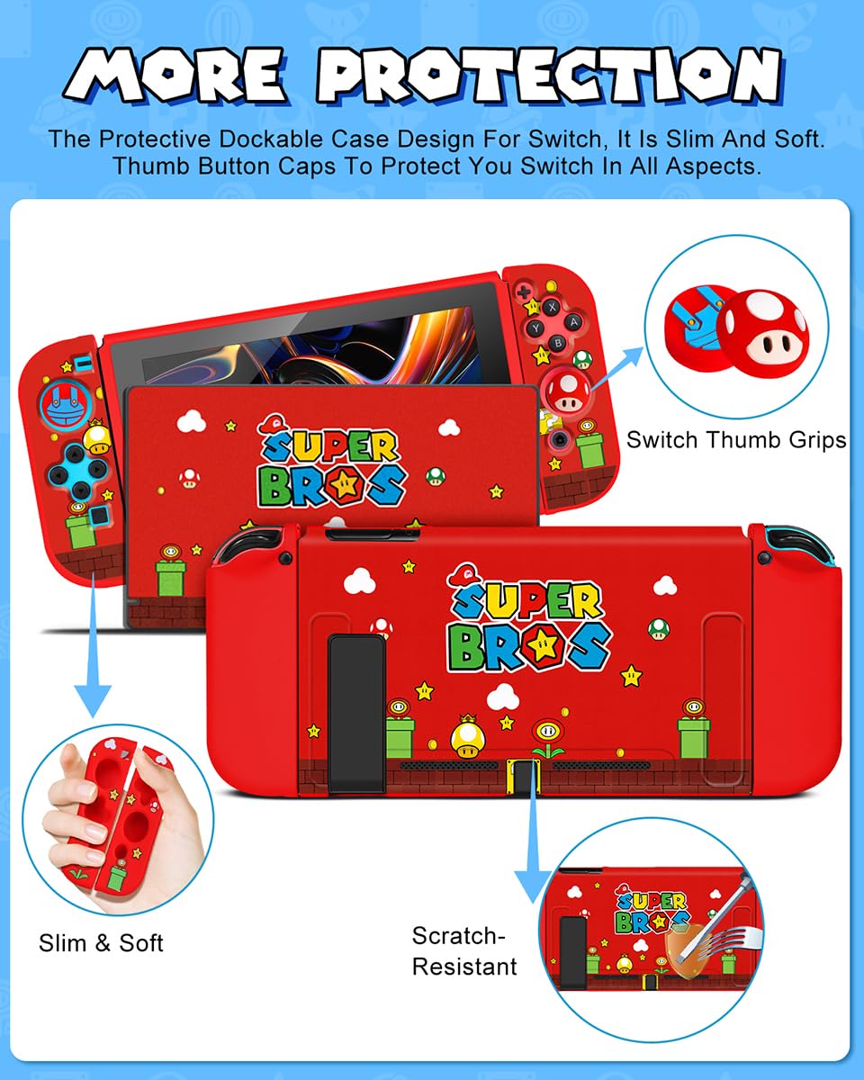 9-in-1 Nintendo Switch Travel Case Bundle - Protective Cover, Thumb Grips, Game Card Holder & Dock Sticker Wrap Accessories Storage Bag for Switch 2017 - Perfect for Travel, Gaming Parties & On-the-Go Protection