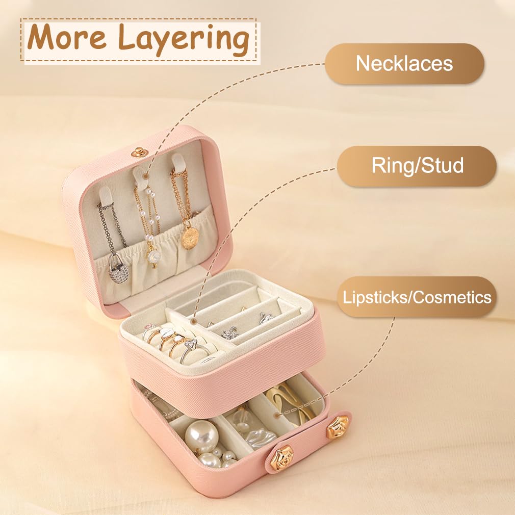 iSuperb 3-Layer PU Leather Travel Jewelry Box - Compact Display Storage Case for Rings, Earrings, Necklaces & Bracelets | Perfect Jewelry Organizer Gift for Women | Great for Travel, Home Use & Bridal Accessories