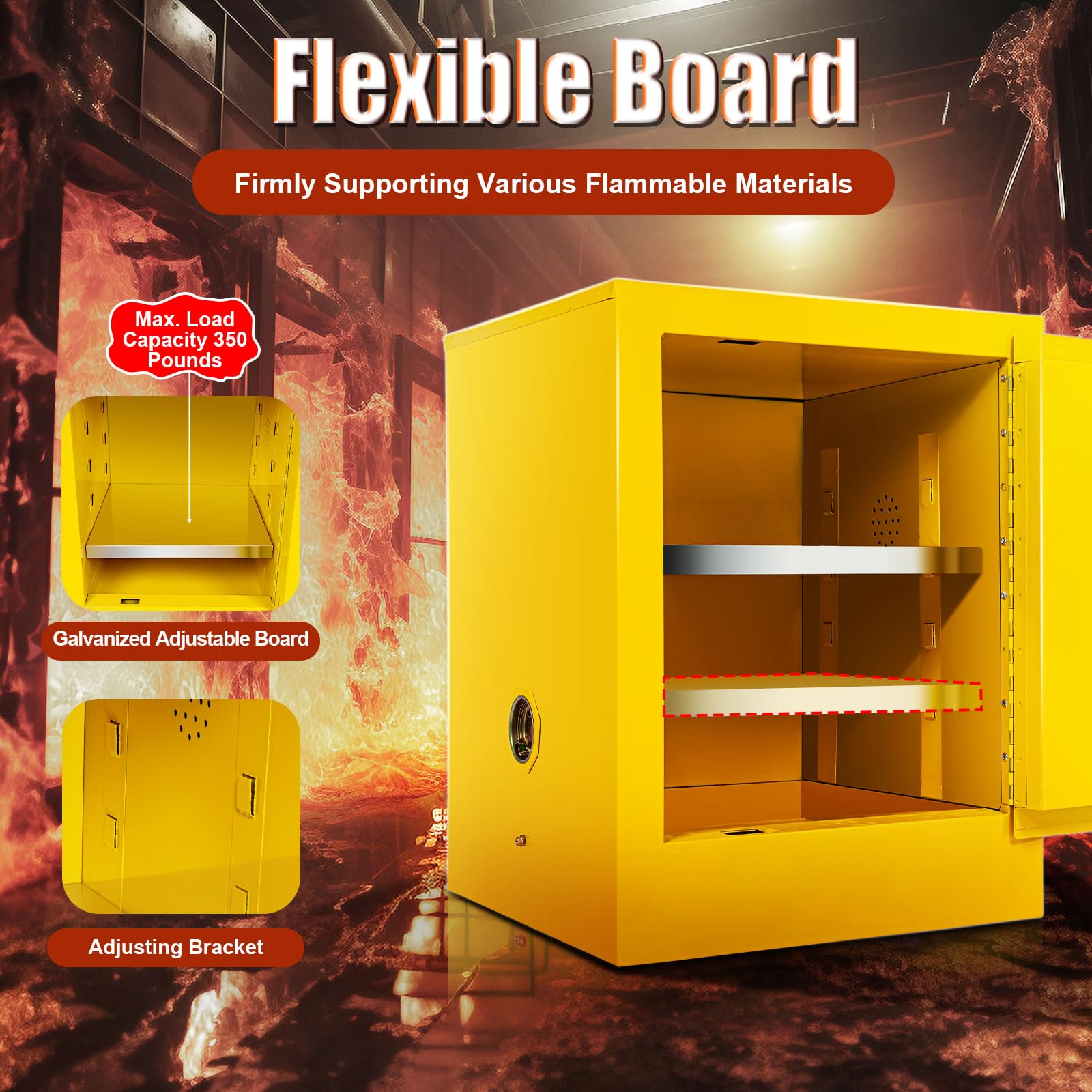 TFCFL 4 Gallon Yellow Galvanized Steel Flammable Safety Storage Cabinet - 1 Door Manual Countertop Chemical Cabinet for Home, Workshop & Industrial Use | Fireproof Hazardous Material Organizer for Paint, Solvents & Cleaning Supplies
