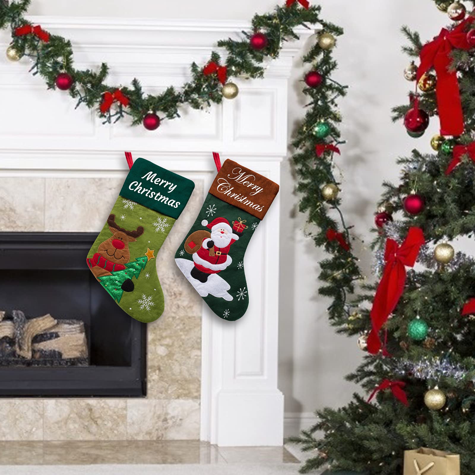 Personalized Christmas Stockings with Names - 6 Pack Custom Holiday Stockings for Family & Friends | Festive Home Decor, Fireplace Mantel, Xmas Tree, Gift Exchange
