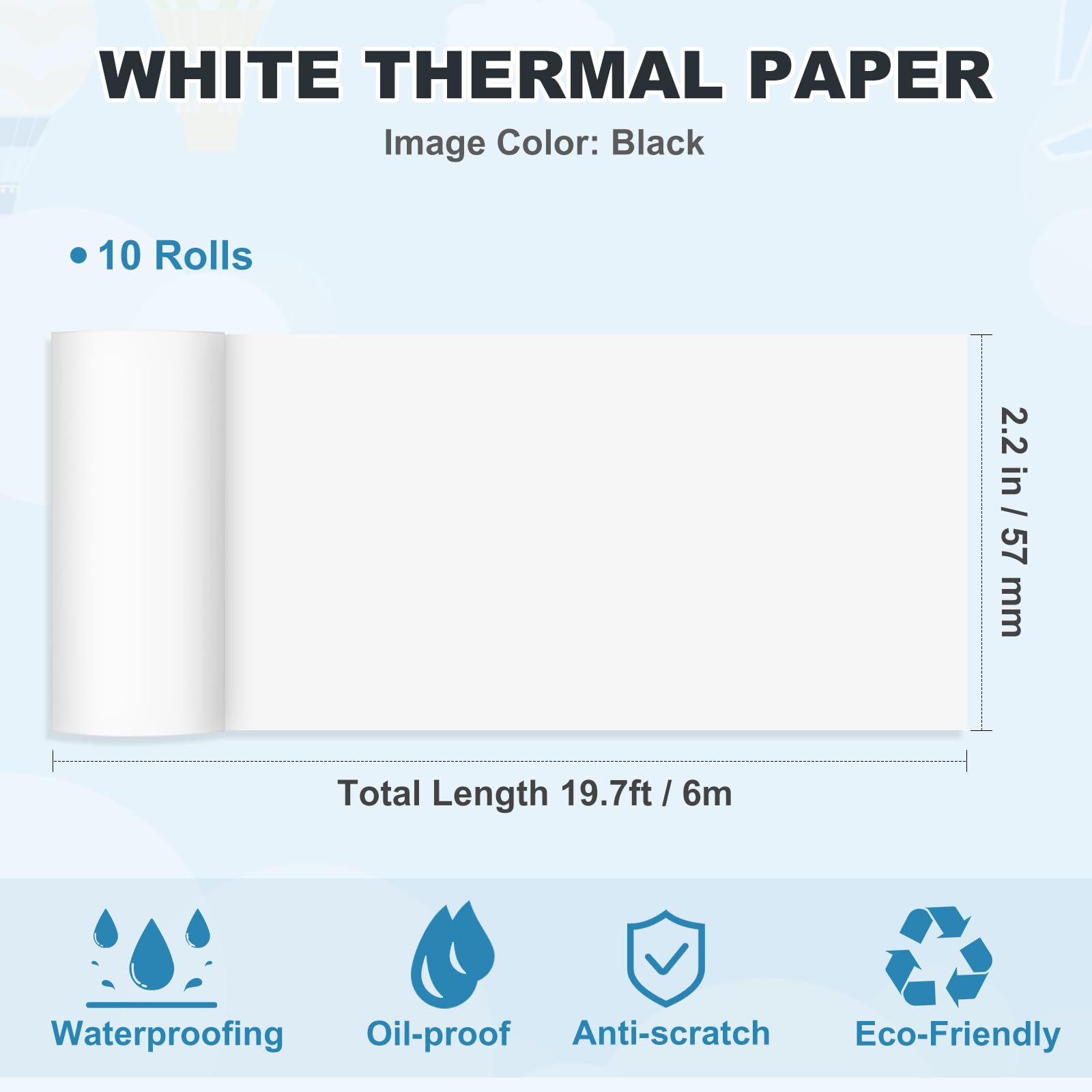 10 Rolls 2.2in x 19ft White Thermal Printer Paper - Compatible with Mini Portable Printers, POS Systems & Cash Registers - Perfect for Receipts, Labels & Small Business Use