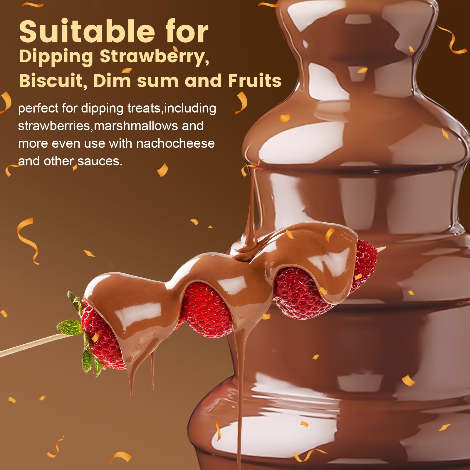4-Tier Electric Chocolate Fondue Fountain Machine - Perfect for Cheese, Chocolate Sauce, Nachos | Ideal for Weddings, Parties & Dessert Buffets