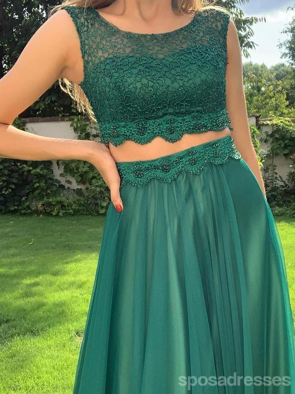 Elegant Green A-Line Two-Piece Sleeveless Long Prom Dress for Women - Perfect for Homecoming, Formal Events & Evening Parties