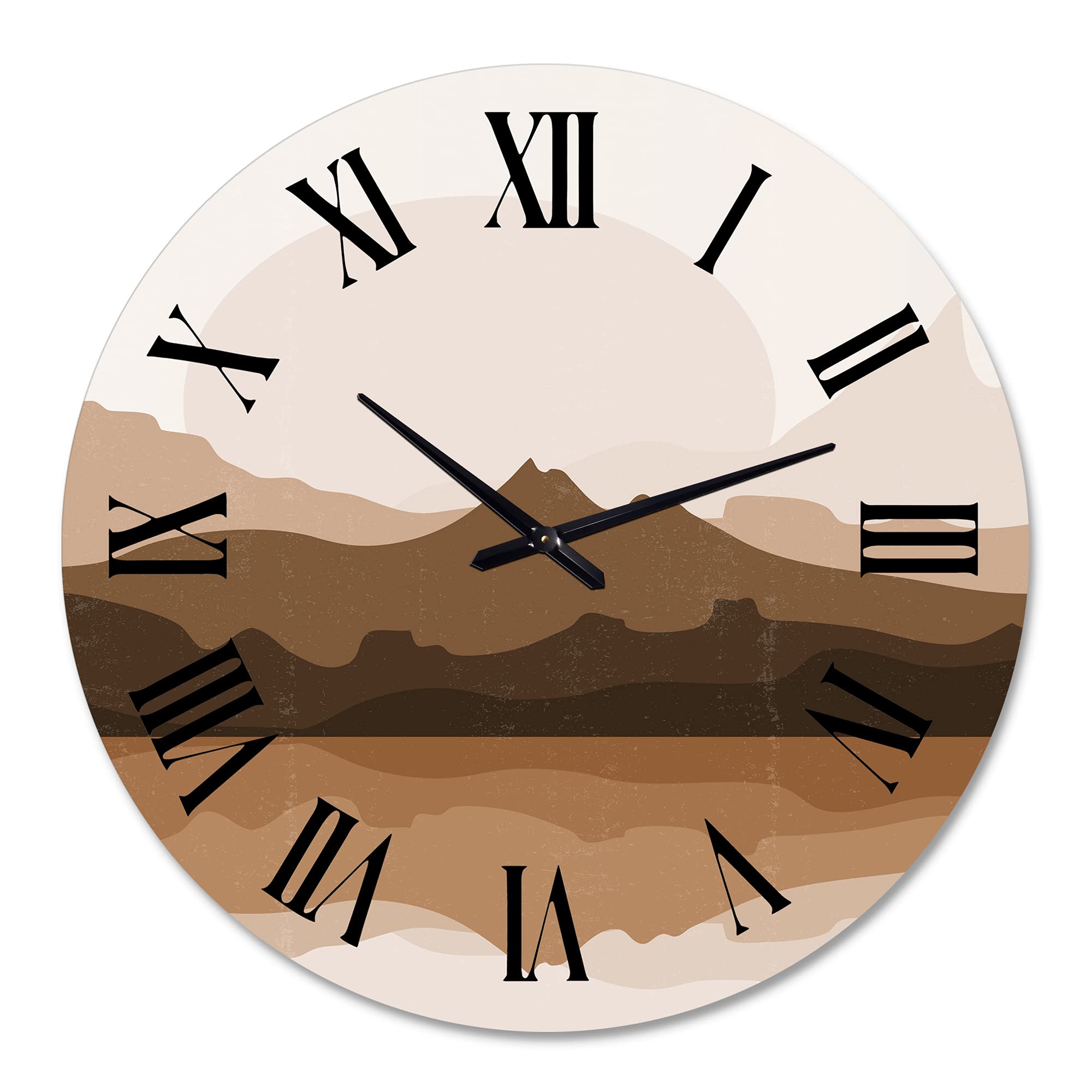 Minimalist Terracotta Landscape Wall Clock - Modern Abstract Fractal Design Large Wall Decor for Living Room, Bedroom & Office | Silent Non-Ticking Home Decoration