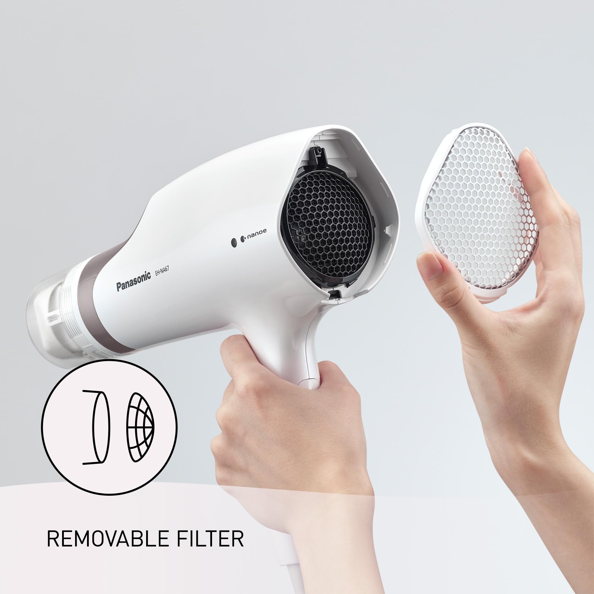Panasonic Nanoe Hair Dryer EH-NA67-W - Salon Quality Blow Dryer with Oscillating QuickDry Nozzle, Diffuser & Concentrator Attachments, 3 Heat & Speed Settings for Fast Drying & Healthy Hair - Perfect for Home & Professional Styling (White)