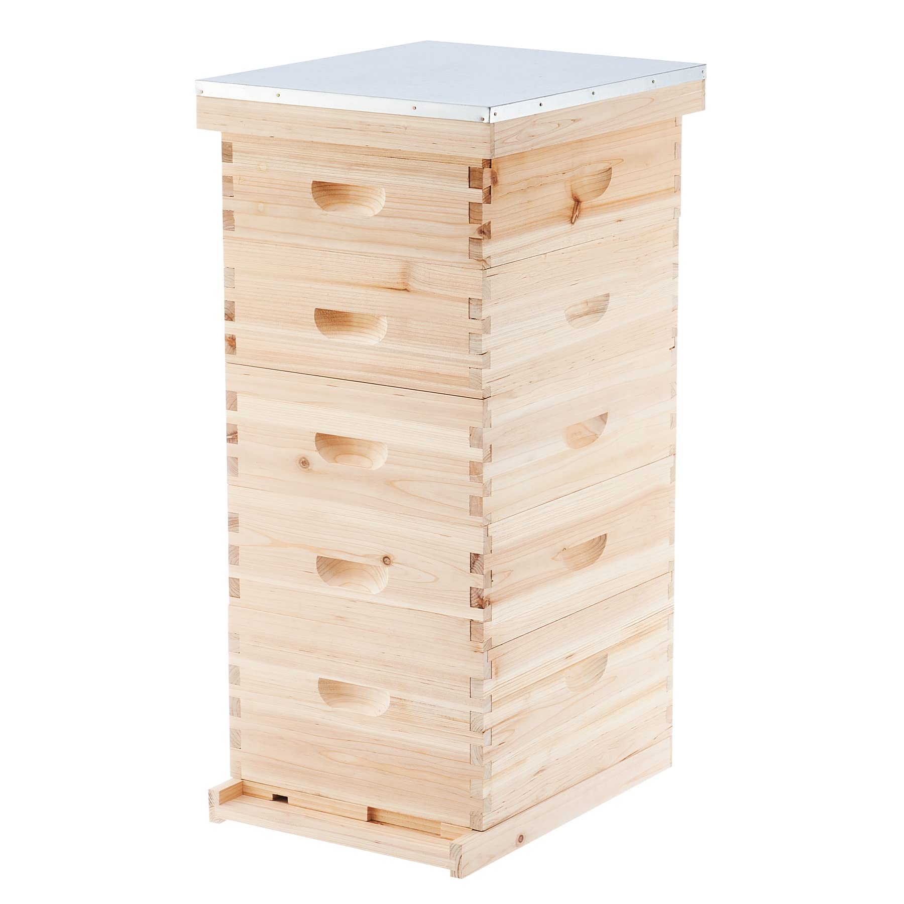 CREWORKS 5 Layer Bee Hive Box - Complete Beekeeping Starter Kit for Honey Production, Natural Wood Beehive with No Frames Included - Perfect for Backyard Beekeepers & Beginners (Ideal for Home Honey Harvesting & Pollinator Gardens)