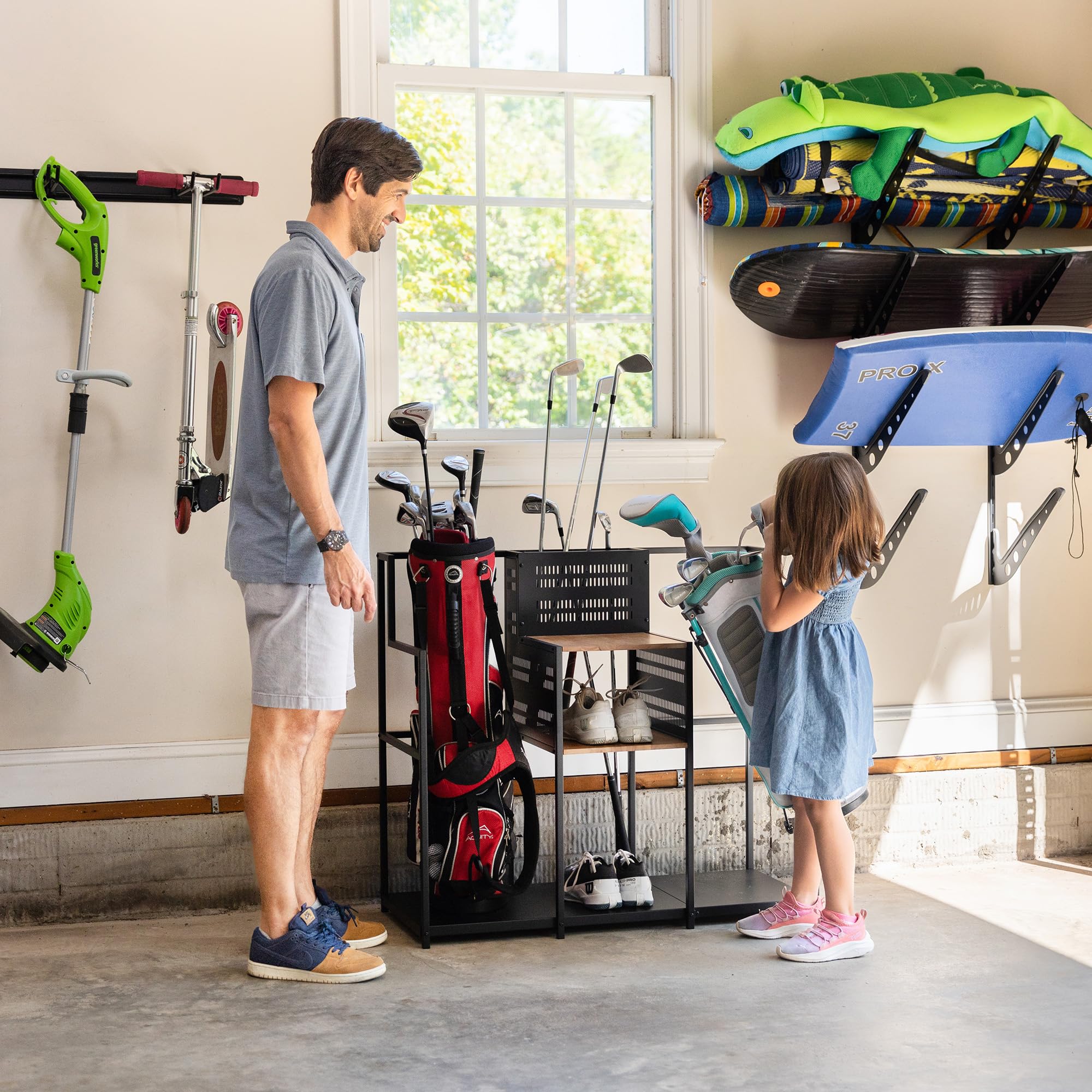 **Premium Teal Triangle Golf Club Organizer - Heavy Duty Freestanding Garage Storage for Golf Bags, Clubs & Accessories - Ideal Golf Gift for Men - Perfect for Home, Garage & Golf Course Storage**