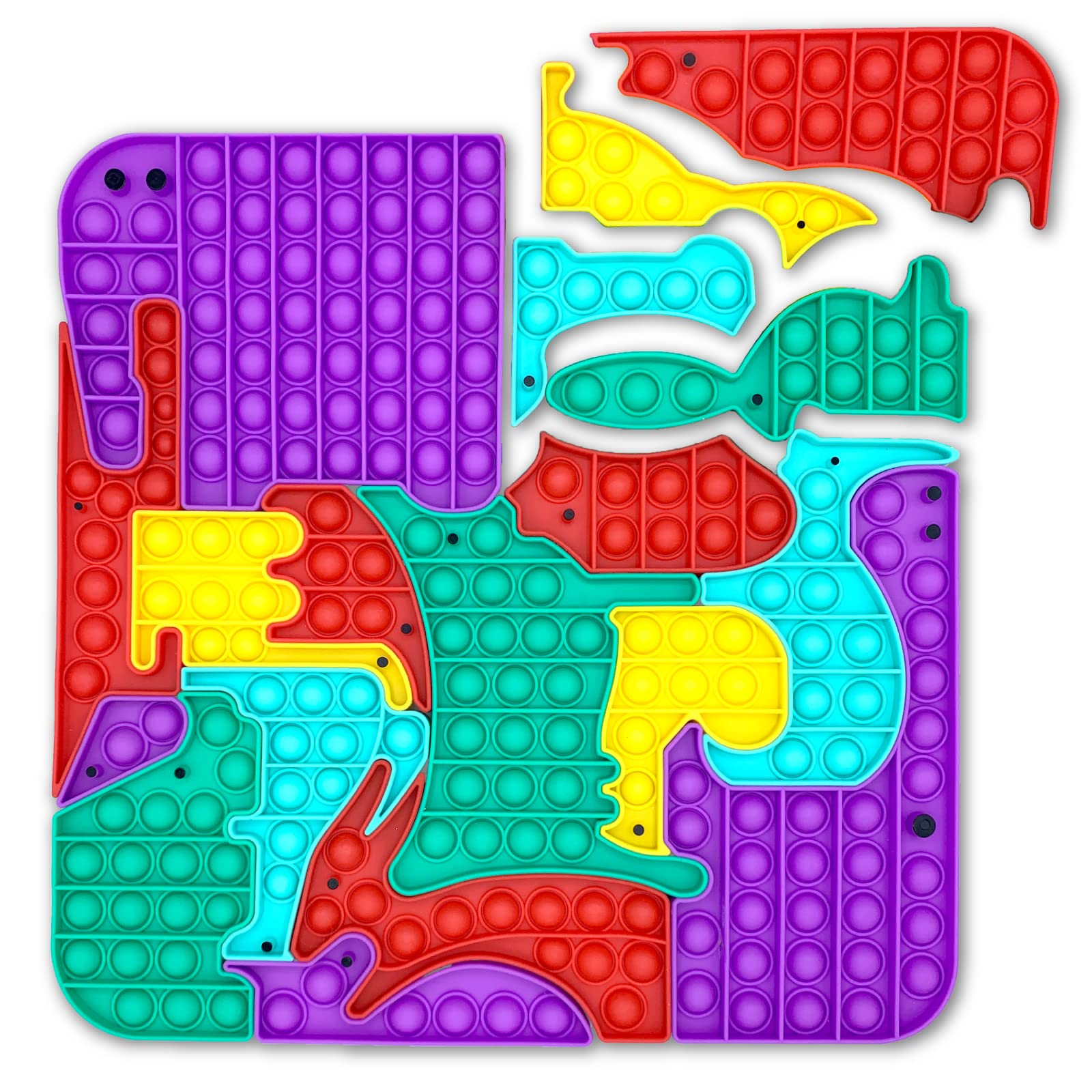 Jumbo Pop It Puzzle Popper Game for Kids - 18 Pack Animal Pop Its (Zoo, Jungle, Desert & Farm Animals) - Sensory Fidget Toys for Boys, Girls & Toddlers - Sorting, Counting & Problem Solving - Perfect for Stress Relief, Classroom Activities & Travel Entertainment