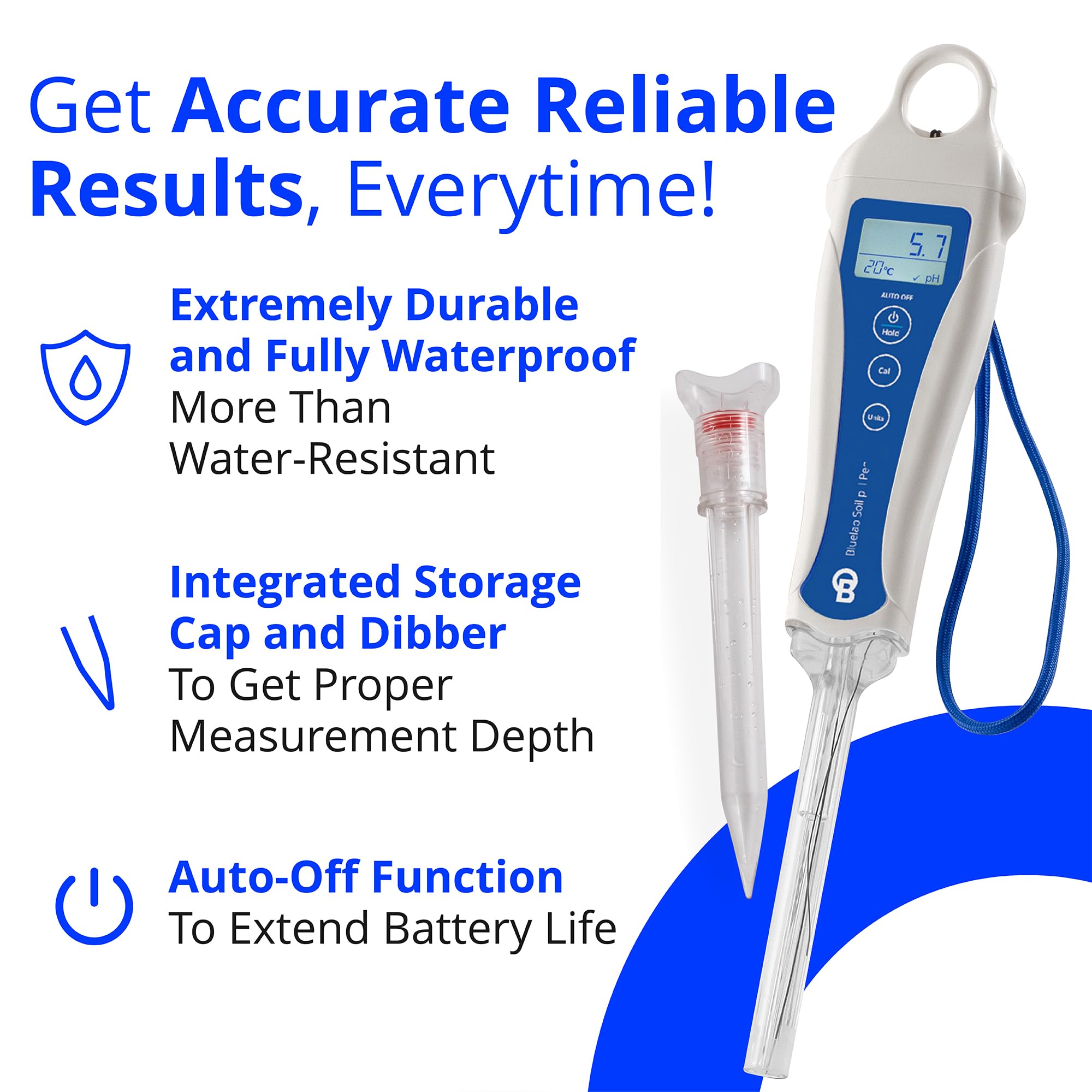 Bluelab Soil pH Pen and Probe Care Kit - Digital pH Meter with Calibration Solution, Storage Case & Cleaning Brush - Accurate Soil pH & Temperature Tester for Gardening, Hydroponics & Indoor Plants