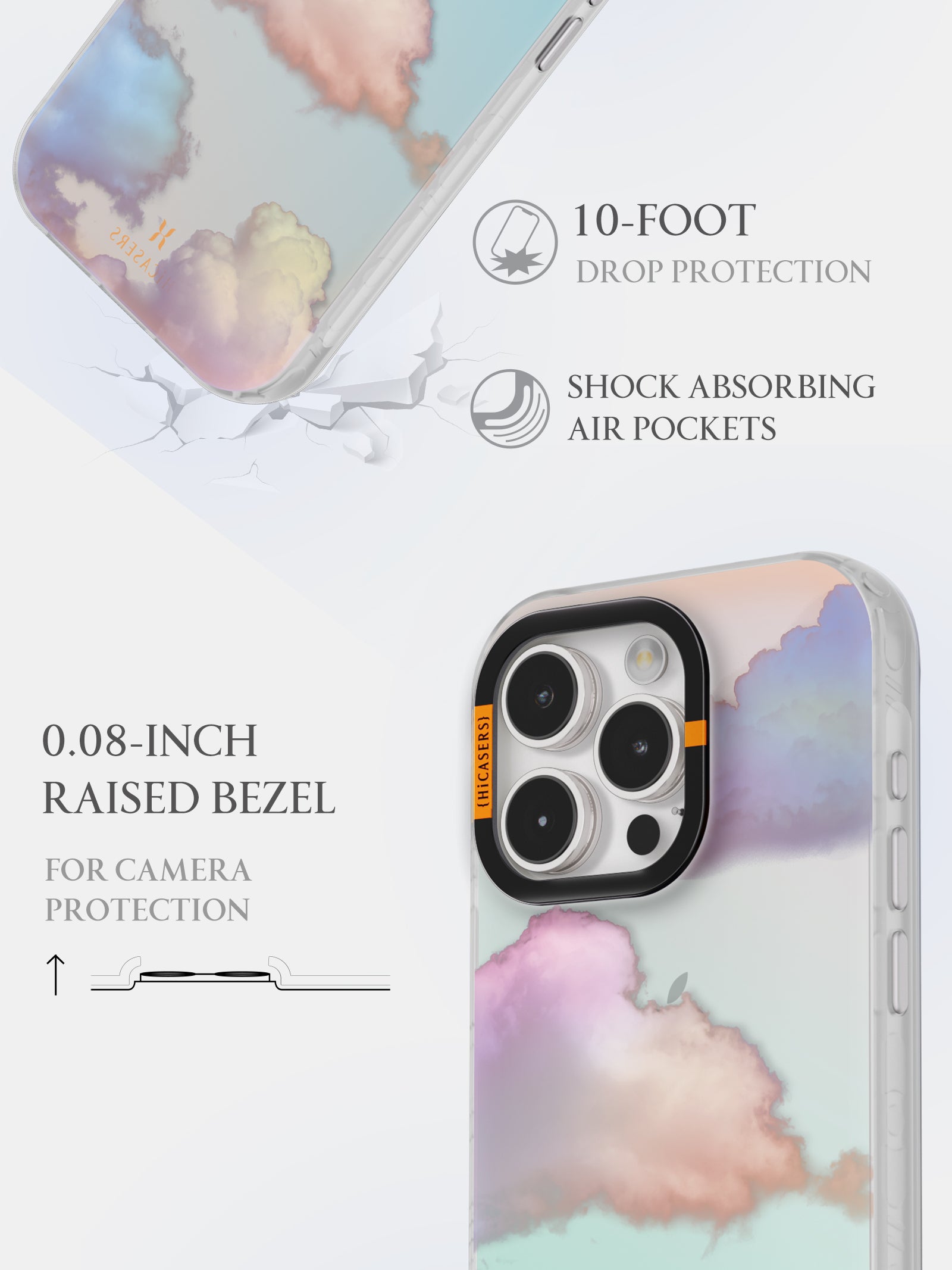 Cumulus Large Pattern Iridescent Phone Case - Blue | Waterproof & Shockproof Protective Cover for iPhone & Samsung | Perfect for Outdoor Activities & Daily Use