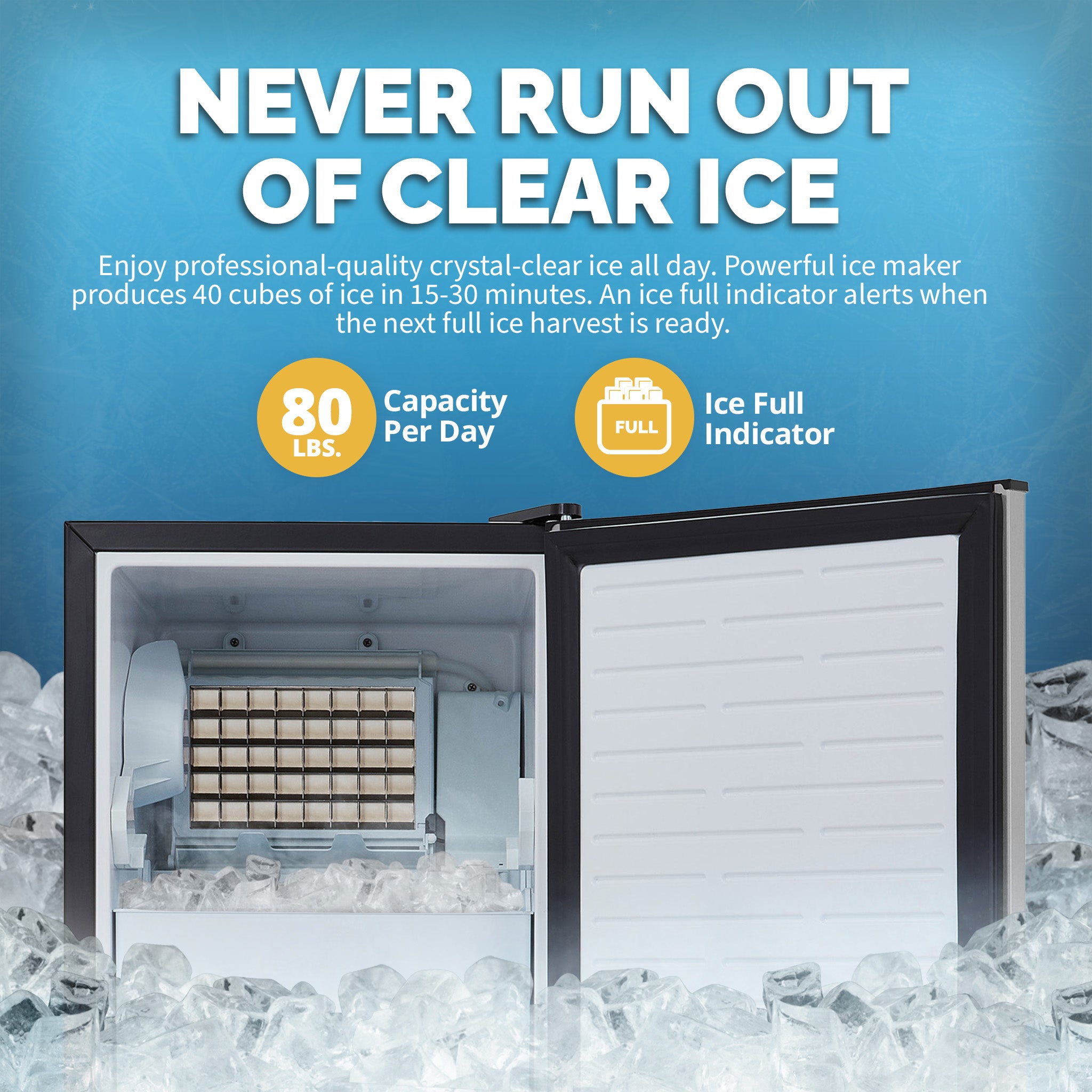 Newair® Undercounter Ice Maker for Home - 80 lbs/day Clear Ice Production, Stainless Steel Design | Perfect for Kitchens, Bars, Offices & Entertaining