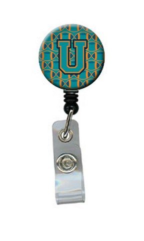 Retractable Badge Reel with Letter U Football Design in Aqua, Orange & Marine Blue - Perfect for Sports Fans, ID Holders, and Event Staff Accessories