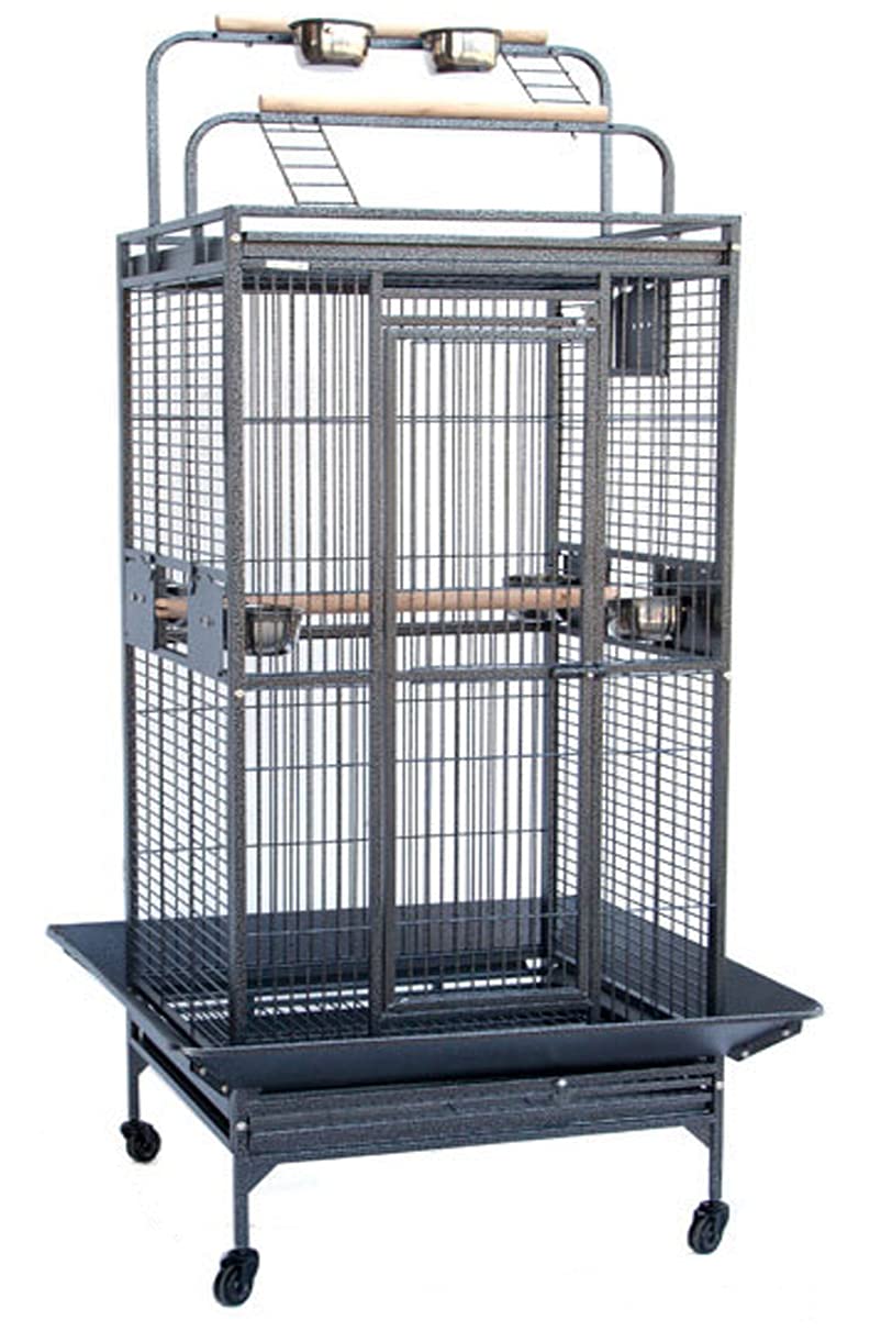 Mcage Large Wrought Iron Bird Cage for Parrots - Double Ladders with Open/Close Play Top, Includes Seed Guard & Perches - Perfect for Cockatiels, Conures & Medium Birds - Home & Aviary Use
