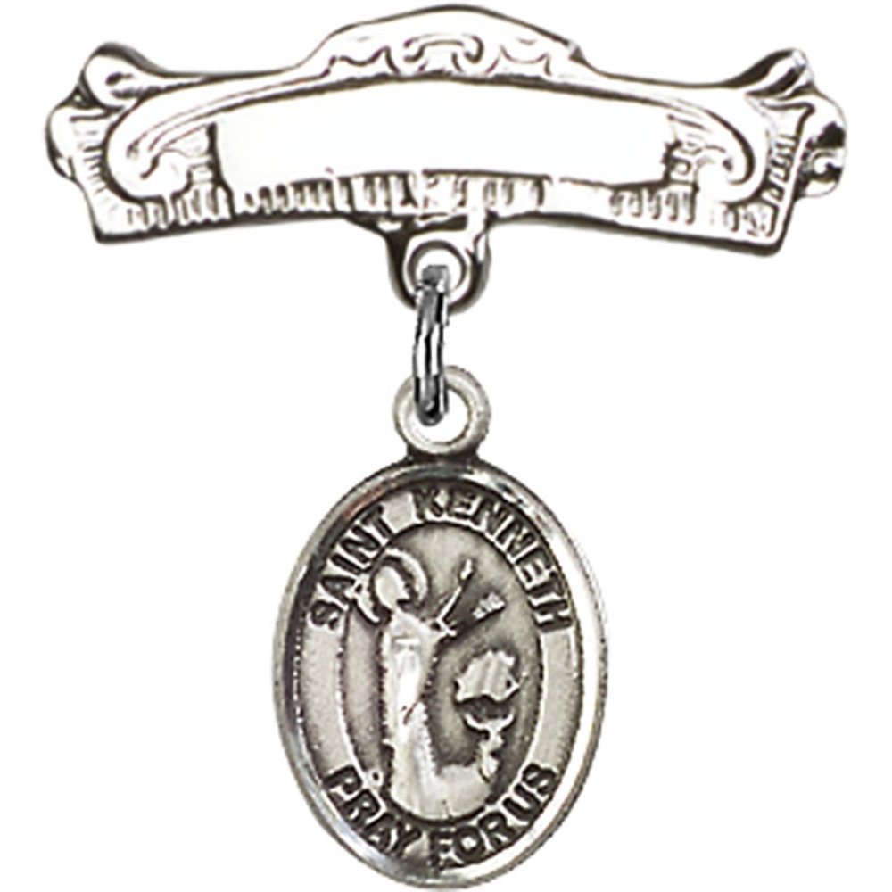 Sterling Silver Baby Badge with St. Kenneth Charm - 7/8