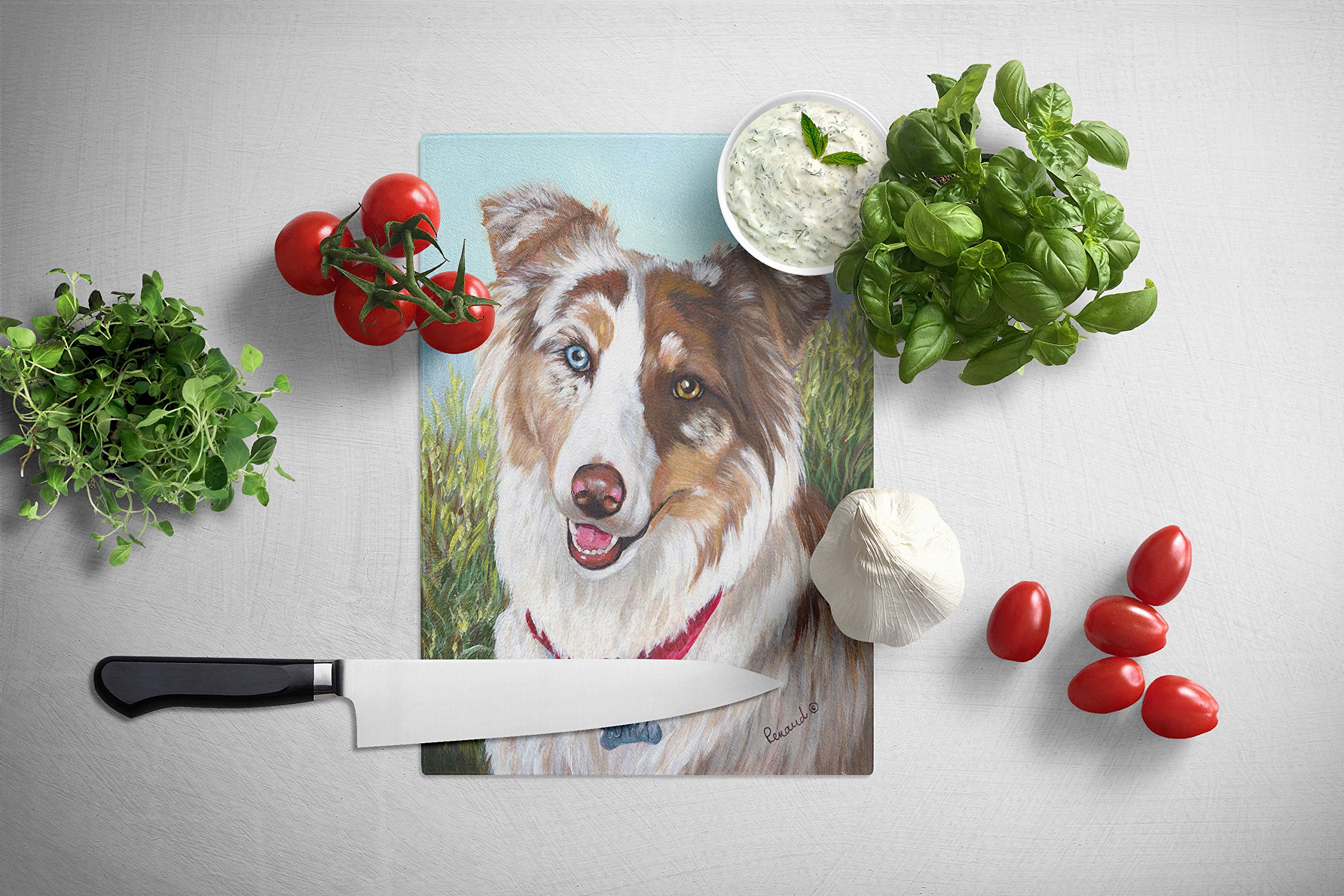 Australian Shepherd Scarlet Tempered Glass Cutting Board - Large Decorative Kitchen Chopping & Serving Board for Meat, Cheese, Fruits | PPP3009LCB | Perfect for Entertaining, Holiday Gifts & Home Decor