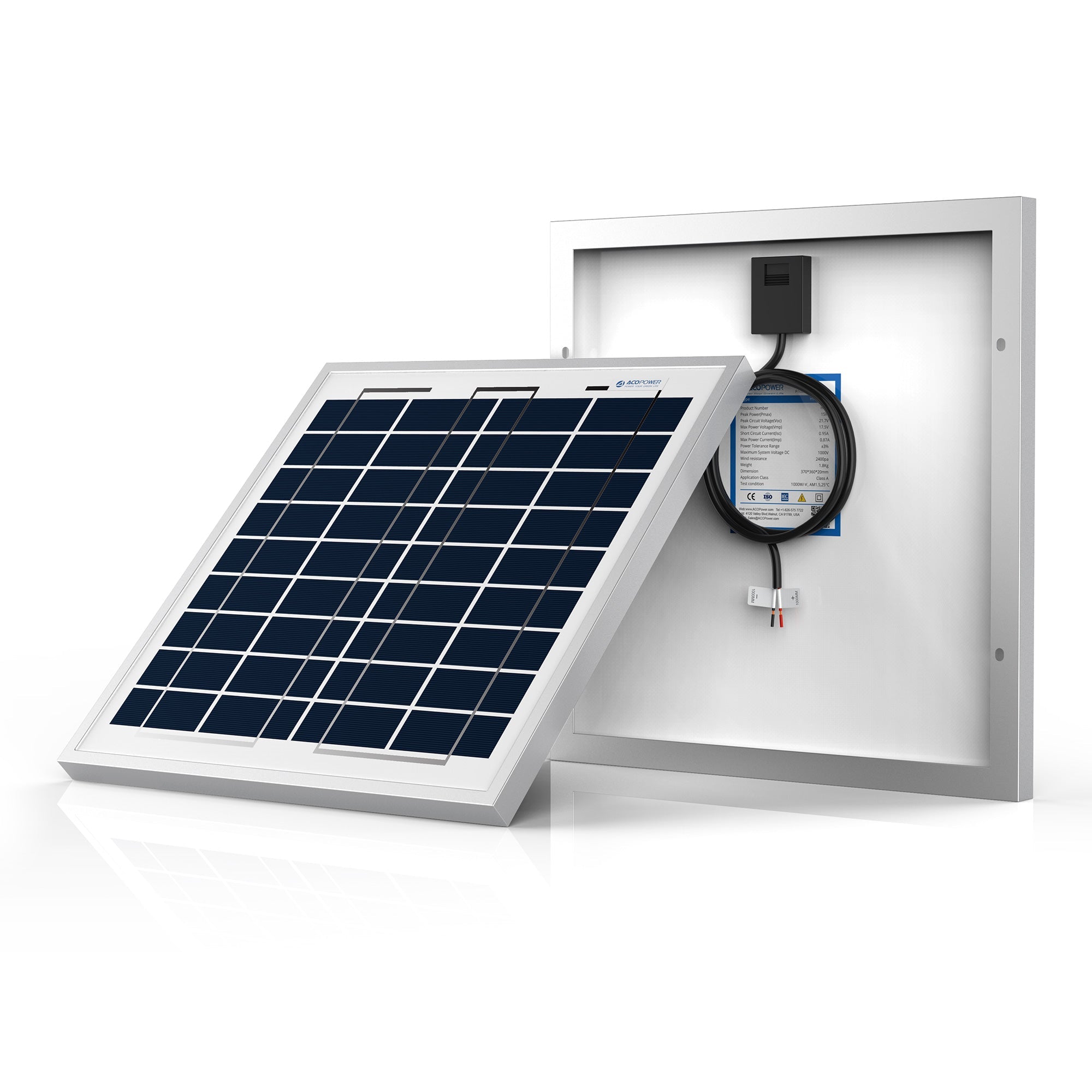ACOPower 15W Polycrystalline Solar Panel - 12V Battery Charger for RV, Boat, Camping & Off-Grid Power Supply | Portable Solar Charging Solution for Outdoor Adventures