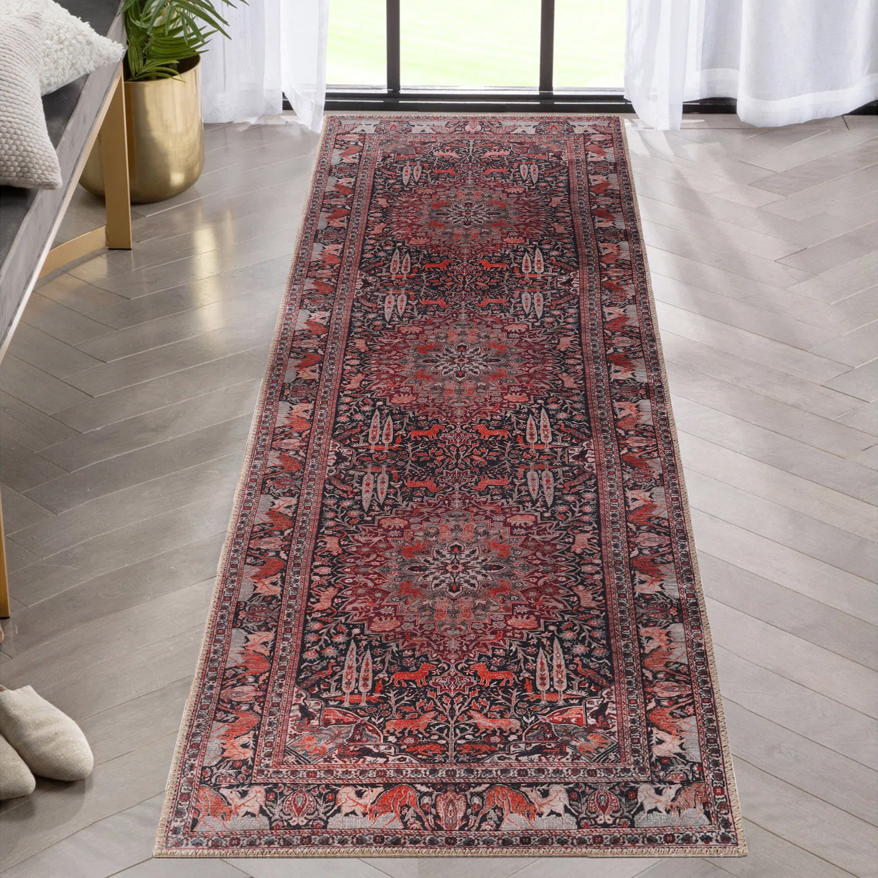 Bohemian Oriental Medallion Wildlife Indoor Area Rug or Runner - Non-Slip, Soft & Durable - Perfect for Living Room, Bedroom, or Hallway Decor