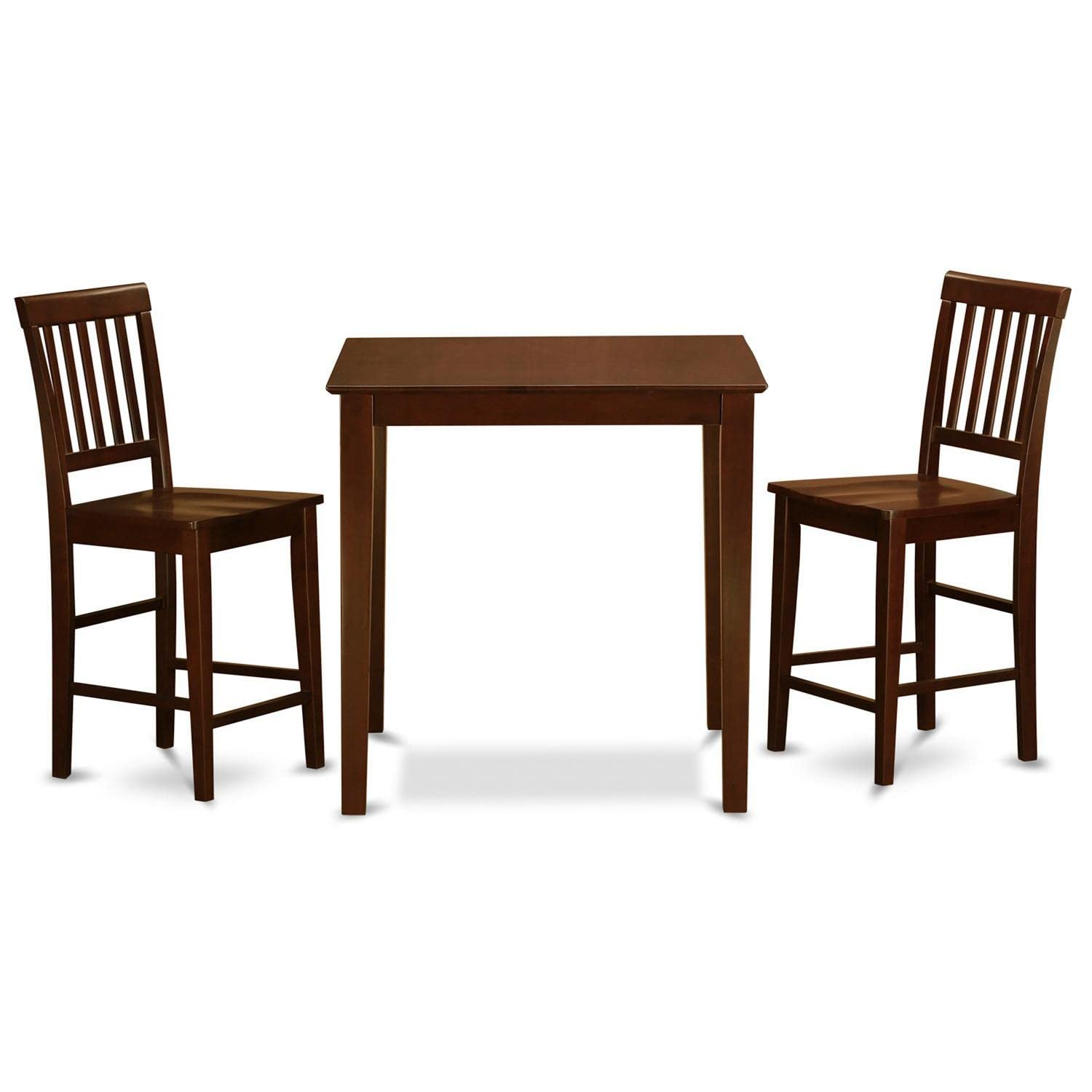 East West Furniture Vernon 3-Piece Counter Height Dining Set - 36x36 Inch Square Kitchen Table & 2 Bar Stools for Small Spaces, Mahogany Finish (VERN3-MAH-W) - Perfect for Breakfast Nooks, Apartments & Cozy Dining Areas