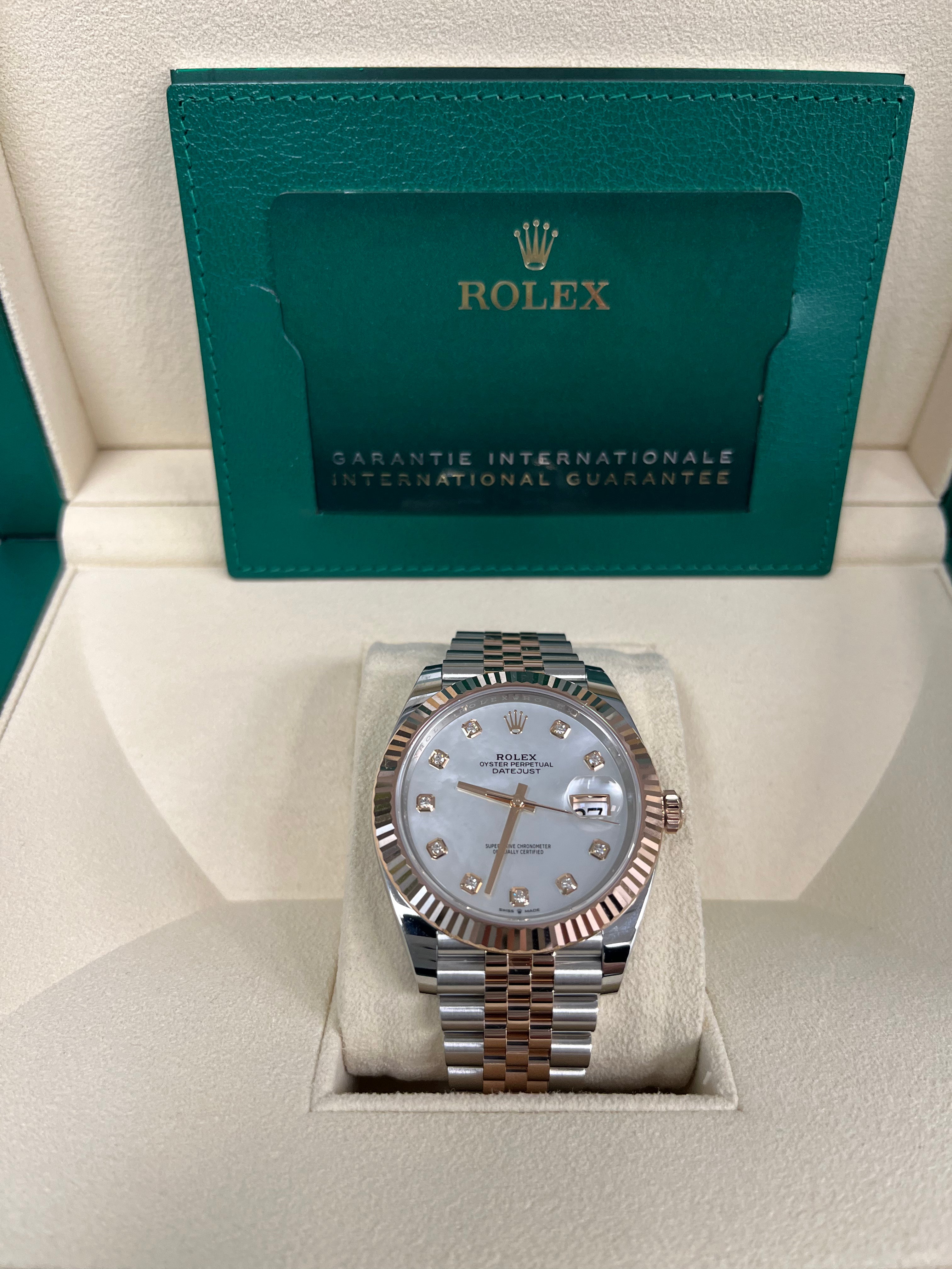 Rolex Datejust 41 Two Tone Watch - Stainless Steel & Rose Gold, Mother of Pearl Diamond Dial, Fluted Bezel, Jubilee Bracelet (Ref#126331) | Luxury Dress Watch for Men, Perfect for Business, Weddings & Special Occasions