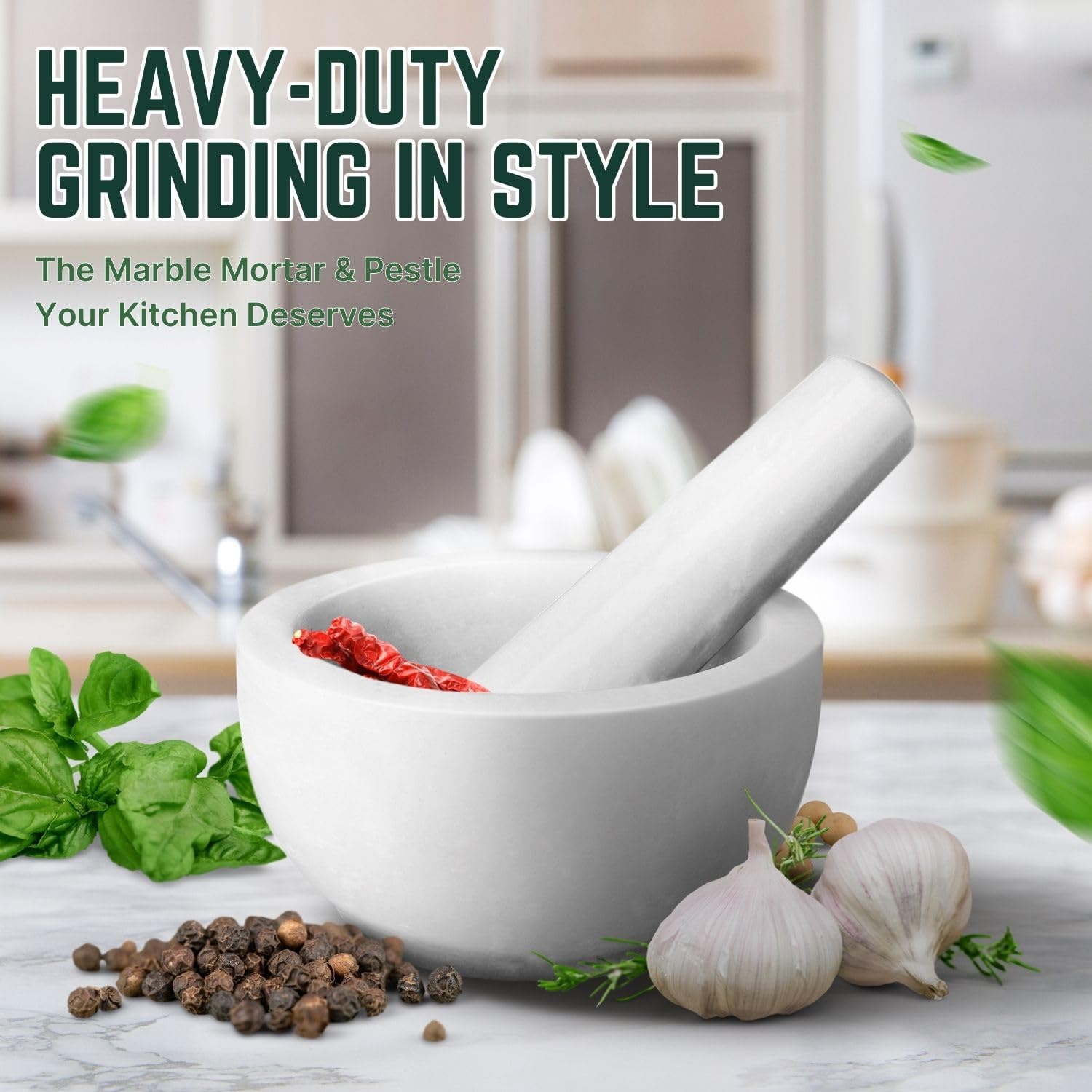 Premium Granite Mortar and Pestle Set - 5.5 Inch Solid Stone Grinder for Crushing Herbs, Spices, Garlic & Making Guacamole - Perfect for Kitchen, Cooking & Medicine Preparation (White) - Ideal for Home Chefs, Herbalists & DIY Enthusiasts