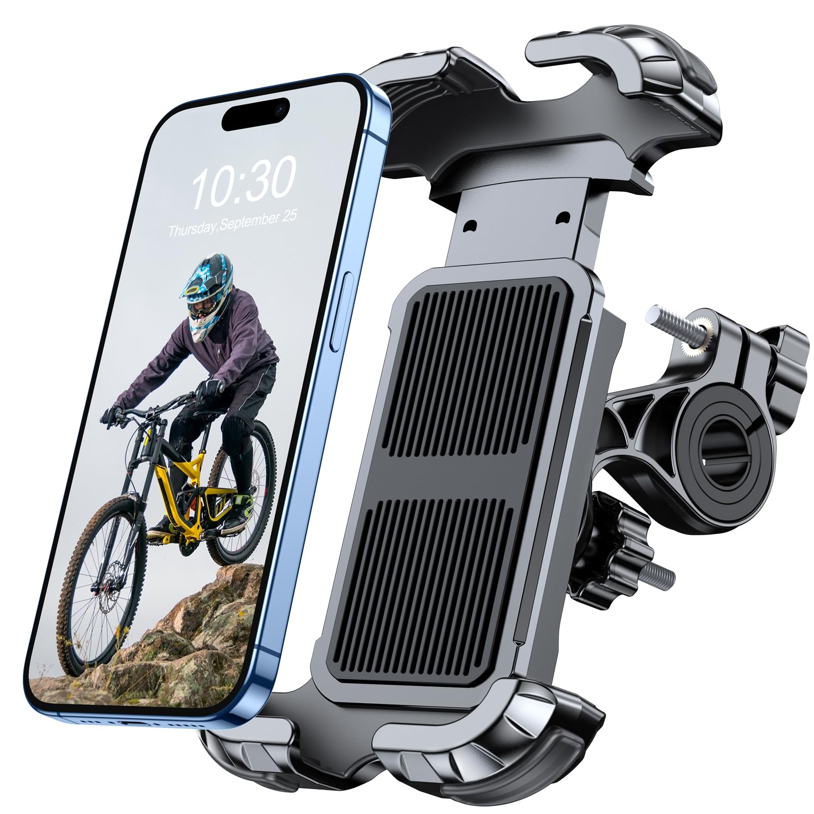 Rolgno Universal Bike Phone Mount - 360° Rotatable Motorcycle Phone Holder with Secure Lock & Detachable Design | Compatible with iPhone 16/15/14/13/12, Samsung Galaxy S24/S23/S22 & 4.7-6.8