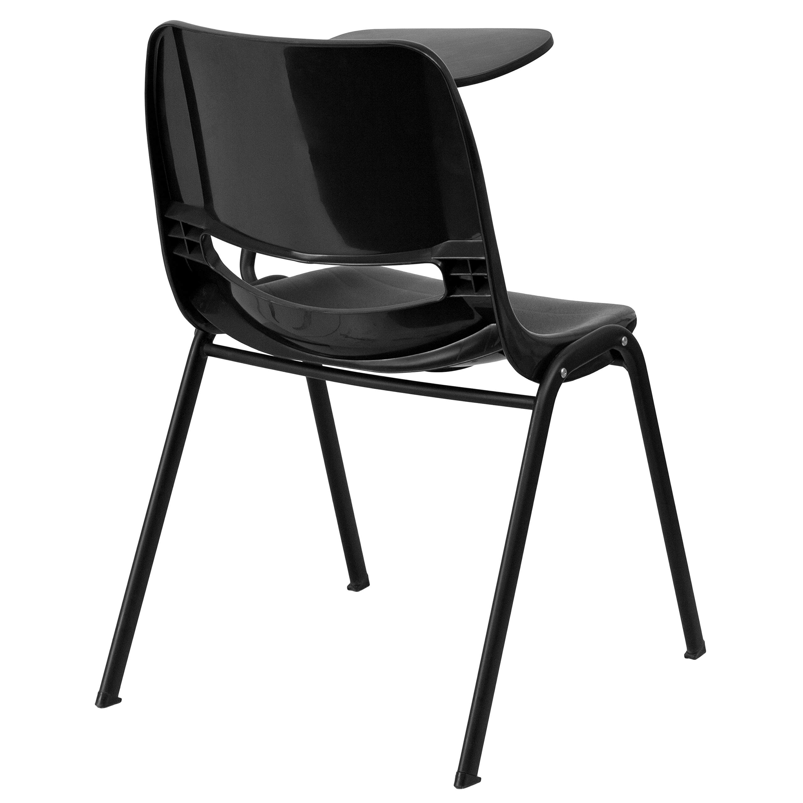 Ergonomic Black Shell Chair with Left-Handed Flip-Up Tablet Arm - Adjustable Office Desk Chair for Home & Workspace - Perfect for Studying, Working, and Online Meetings