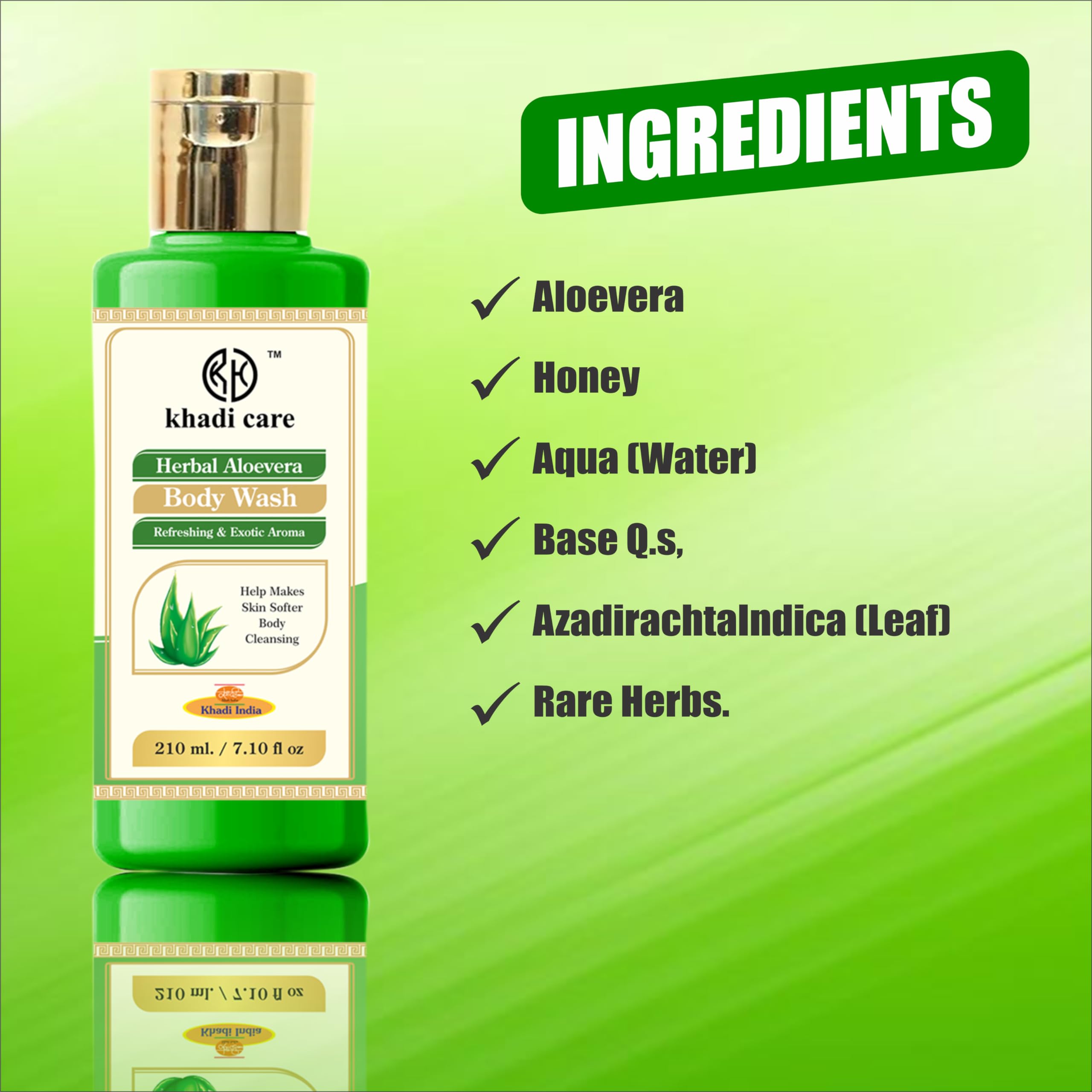 Khadi Care Herbal Aloe Vera Body Wash for Soft & Hydrated Skin | Refreshing Exotic Aroma | 210ml | Perfect for Daily Shower & Spa Relaxation at Home