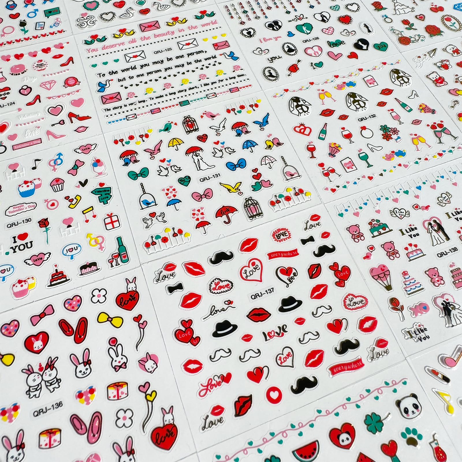 30 Sheets Valentine's Day Heart Nail Art Stickers - 3D Self-Adhesive Nail Decals with Red Hearts, Lips & Roses for DIY Acrylic Nails - Perfect for Women & Girls Nail Art Decoration (Great for Valentine's Gifts, Date Nights & Special Occasions)