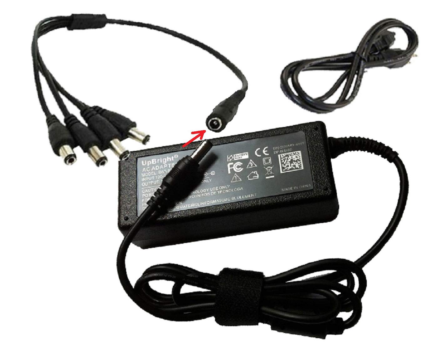 UpBright 4-Way 12V 5A DC Power Splitter Cable - 5.5mm x 2.1mm Connector for Samsung DVR (SDR-C75300 Series) | Multi-Device Power Supply | Home Security System & CCTV Camera Setup Accessory